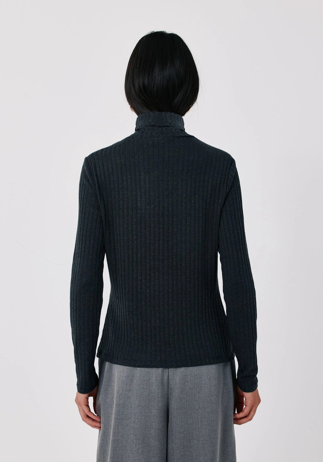 Fitted High Neck Long Sleeve Top - Charcoal Grey
