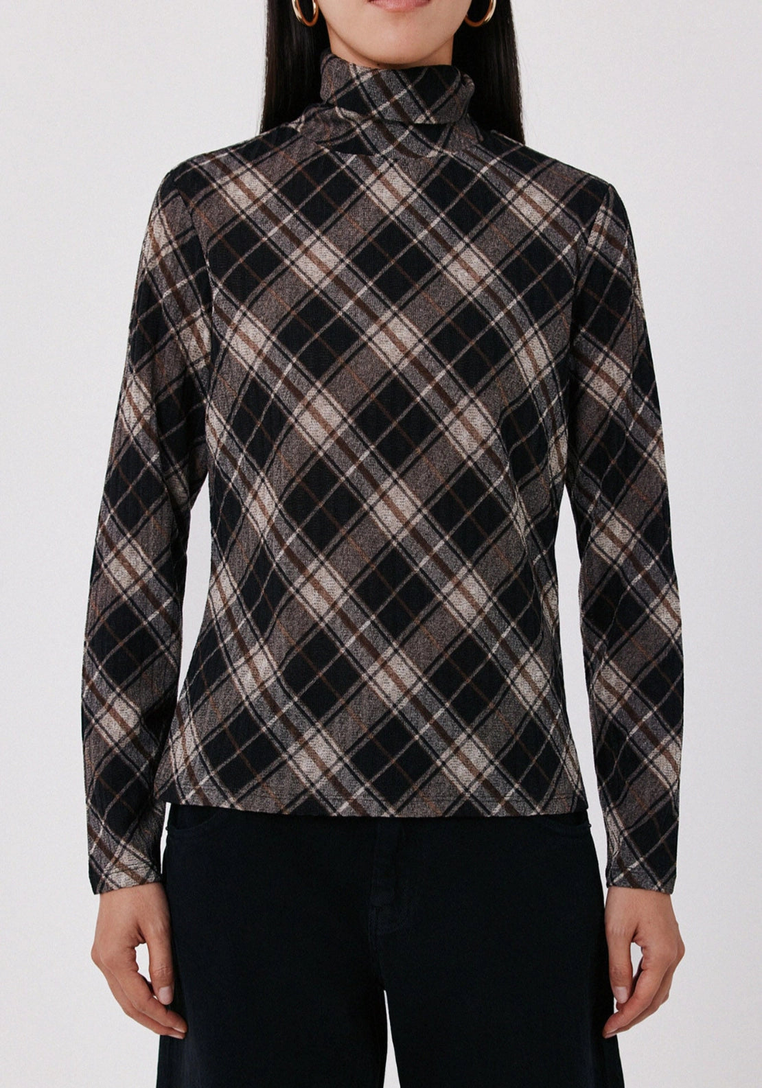 Fitted High Neck Long Sleeve Top - White Print