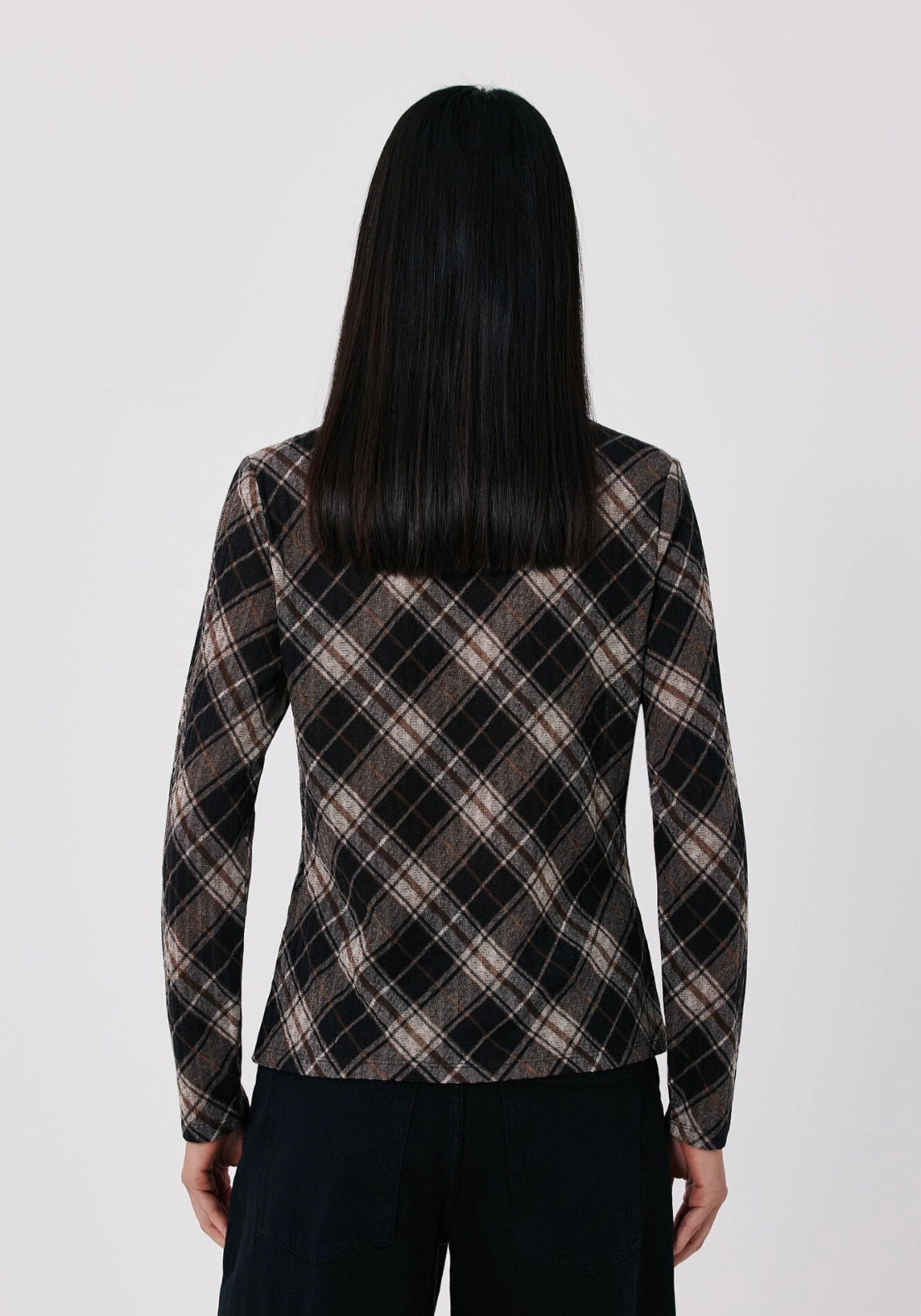 Fitted High Neck Long Sleeve Top - White Print