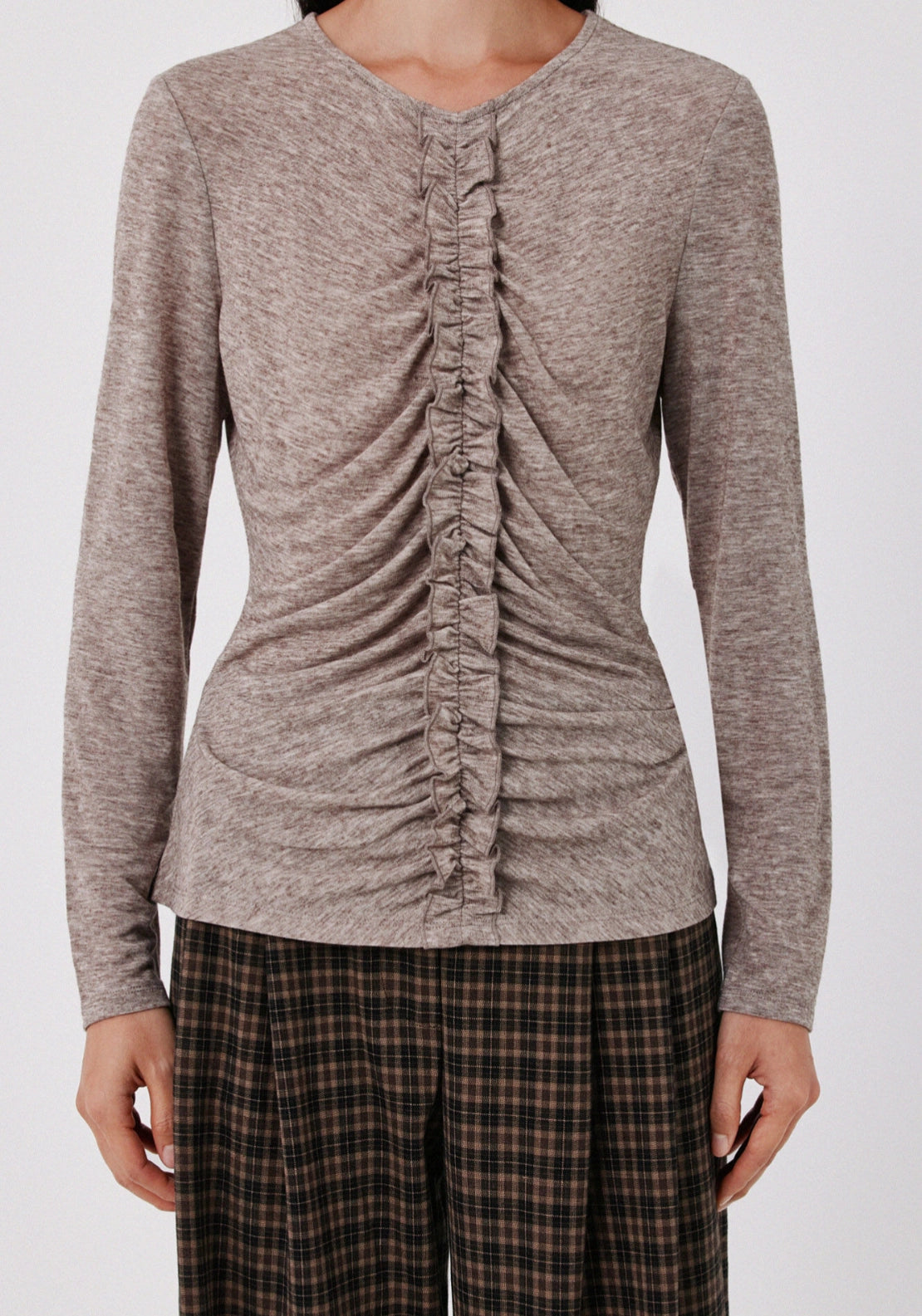 Fit Ruffle Top - Beige/camel