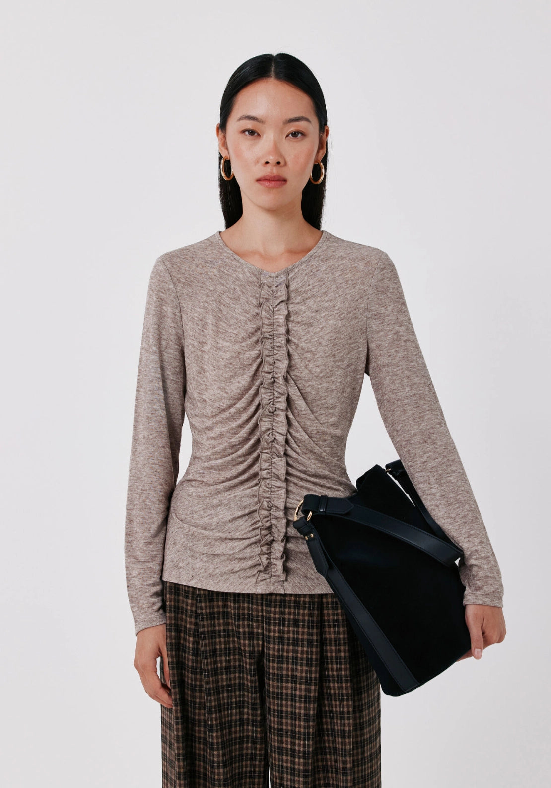 Fit Ruffle Top - Beige/camel