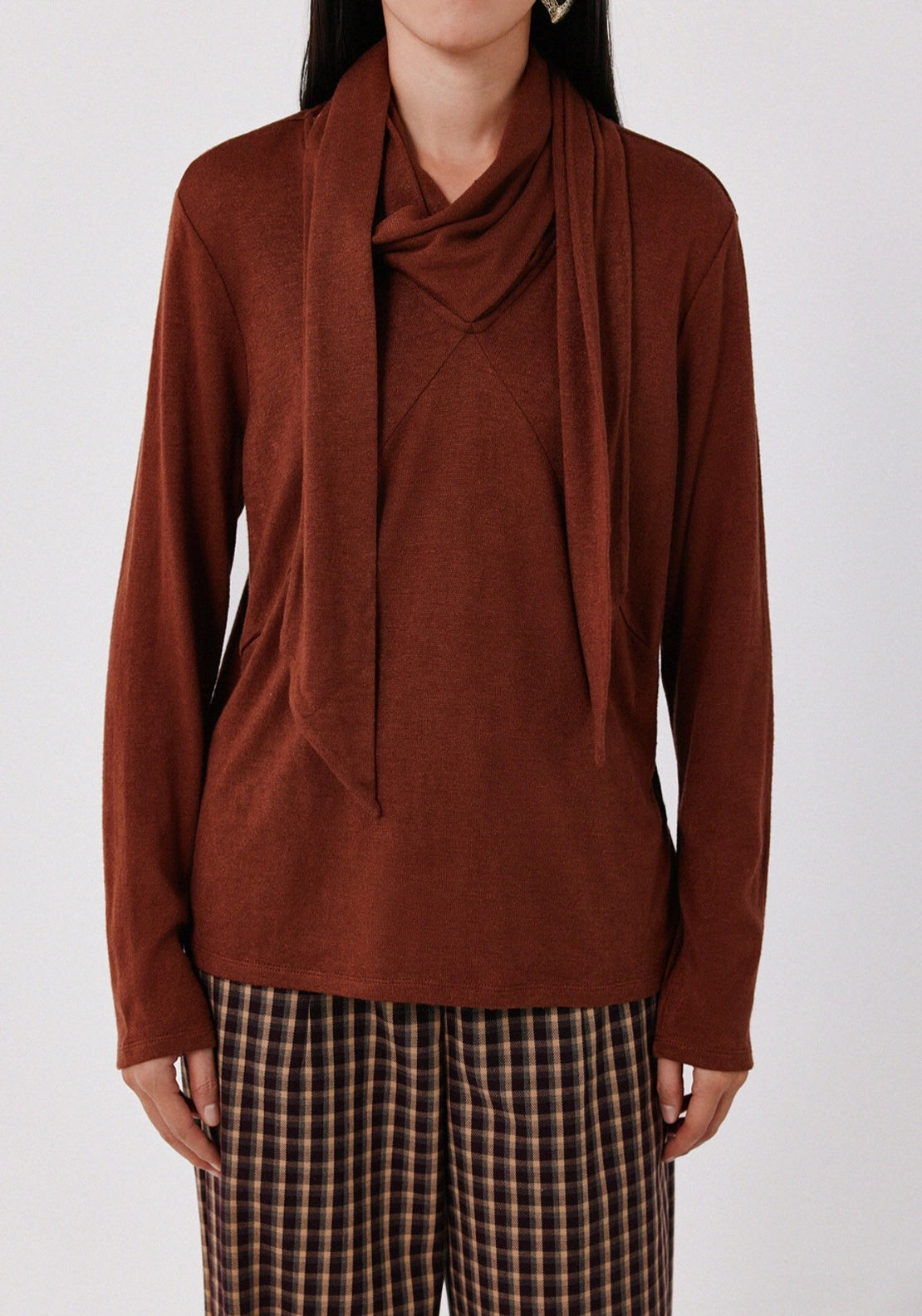 Jersey Knit Scarf Top - Tan