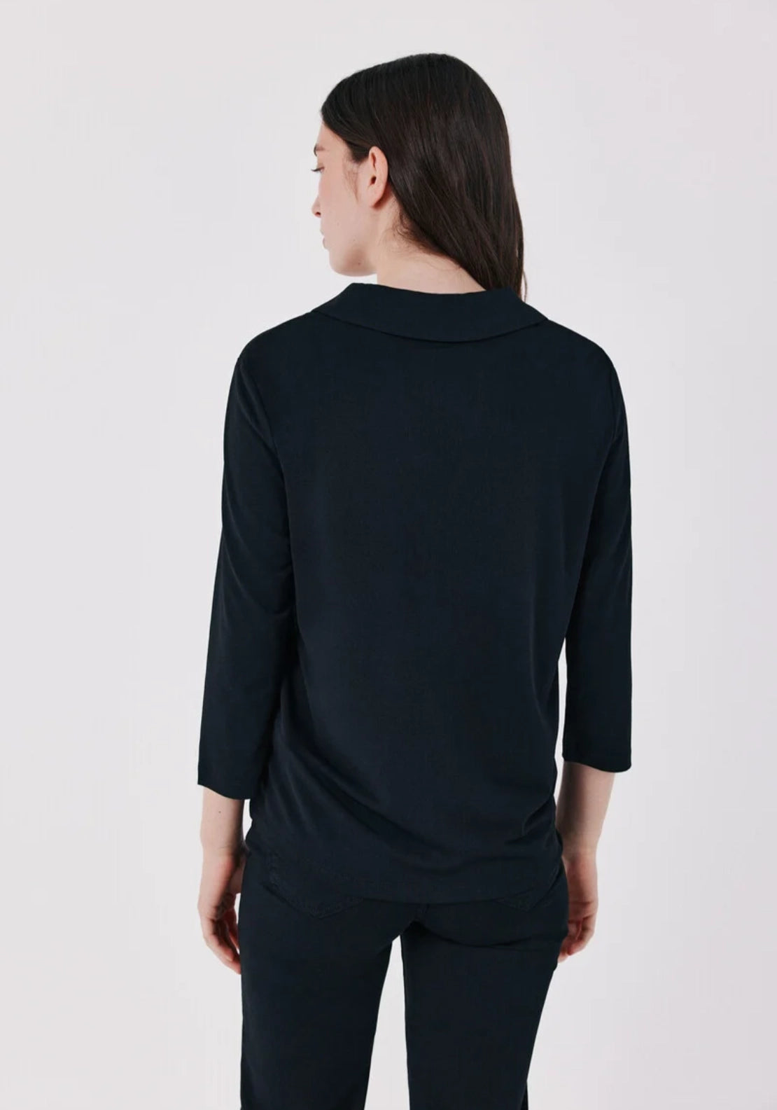 Soft V Neck Front Button Basic Shirt - Black