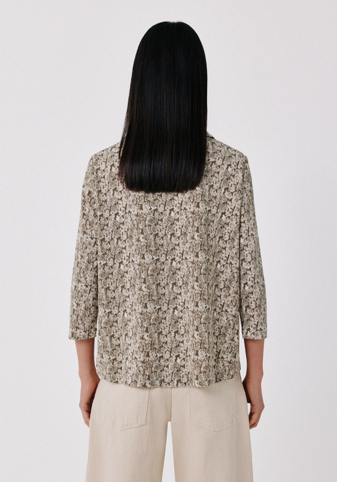 Print Pattern V Neck Front Button Basic Shirt - Grey Print