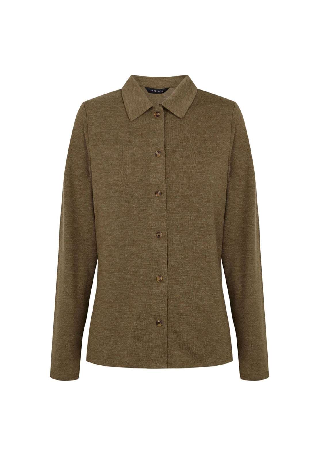 Stretch Button Through Shirt - Medium Khaki