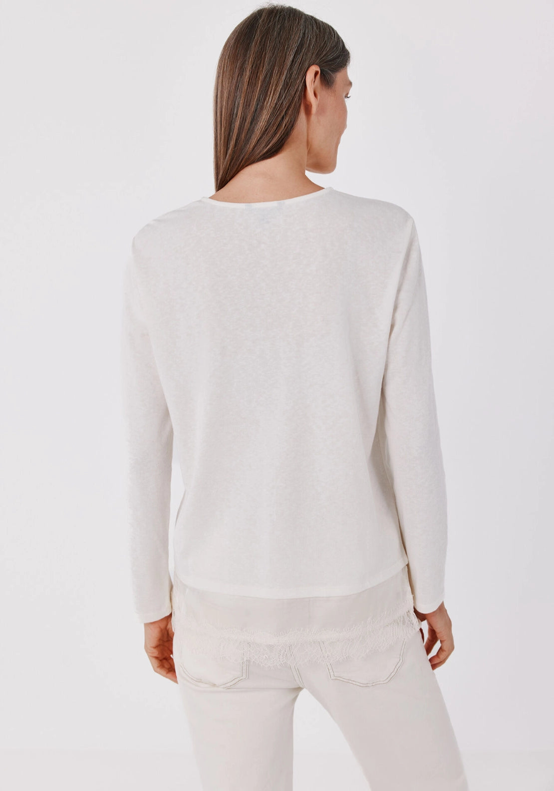 Lace Panel Long Sleeve Top - Ivory