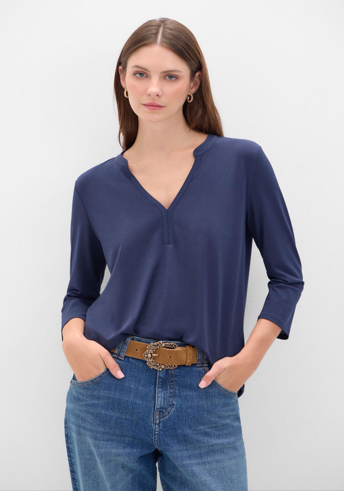 Cortefiel Essential Fluid T-Shirt - Navy 1 Shaws Department Stores