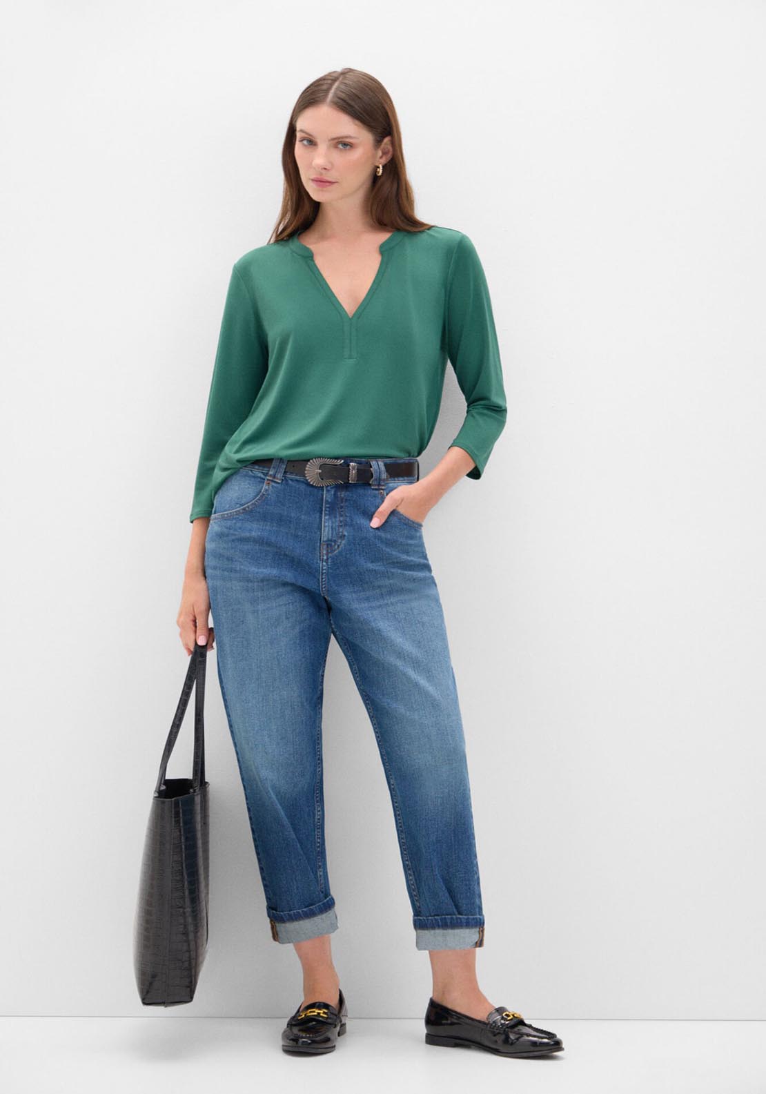 Cortefiel Patterned T-Shirt - Green 3 Shaws Department Stores