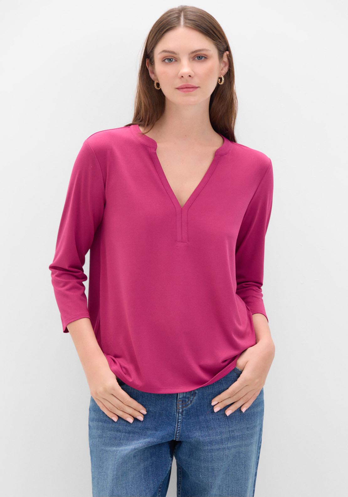 Cortefiel Essential Fluid T-Shirt - Wine 1 Shaws Department Stores