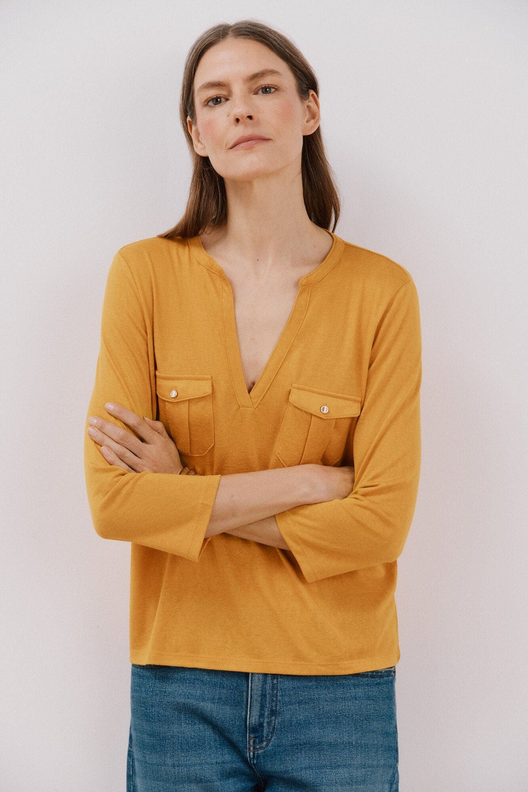 Cortefiel Cargo pockets t-shirt - Yellow/golden 1 Shaws Department Stores