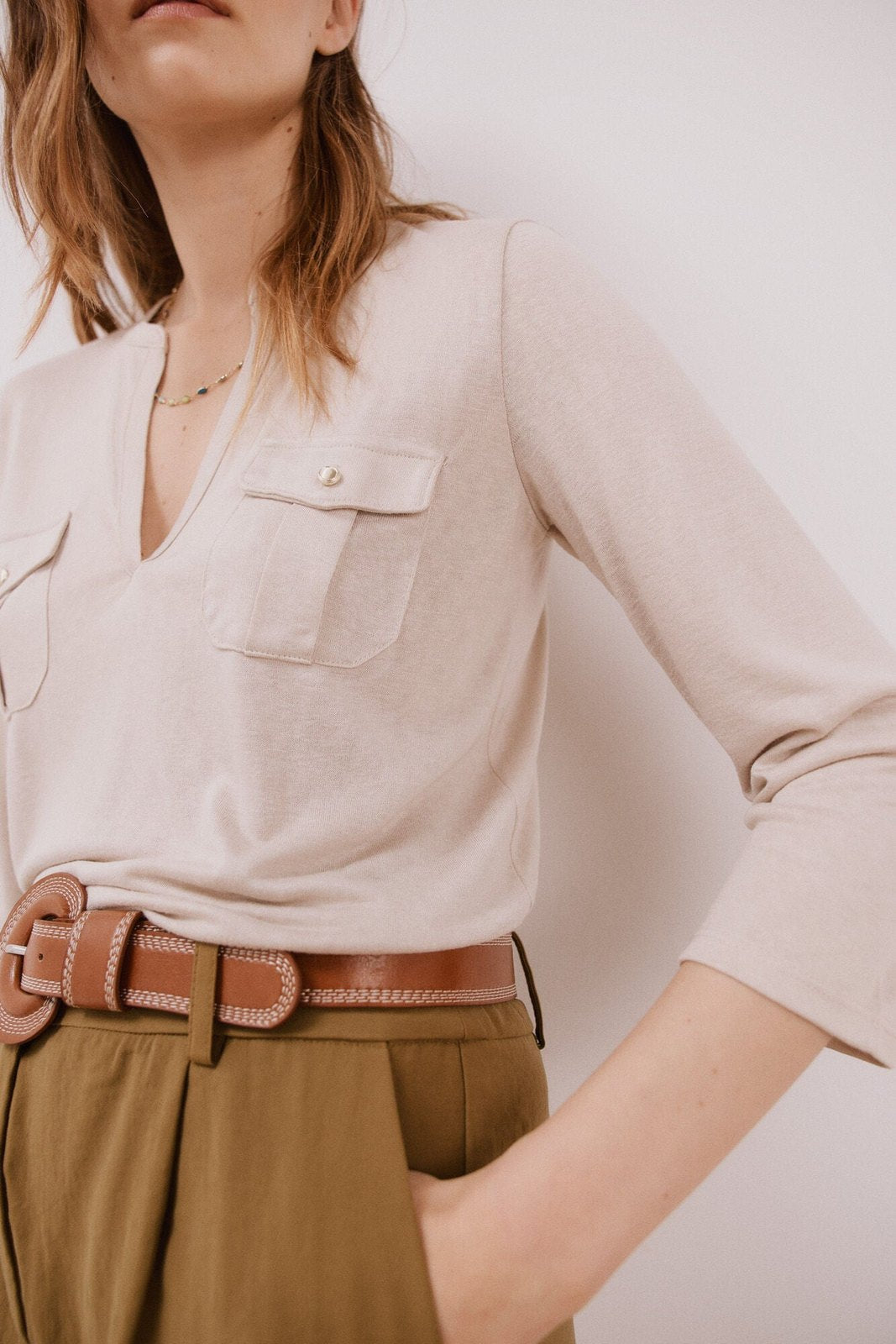 Cortefiel Cargo pockets t-shirt - Sand 3 Shaws Department Stores
