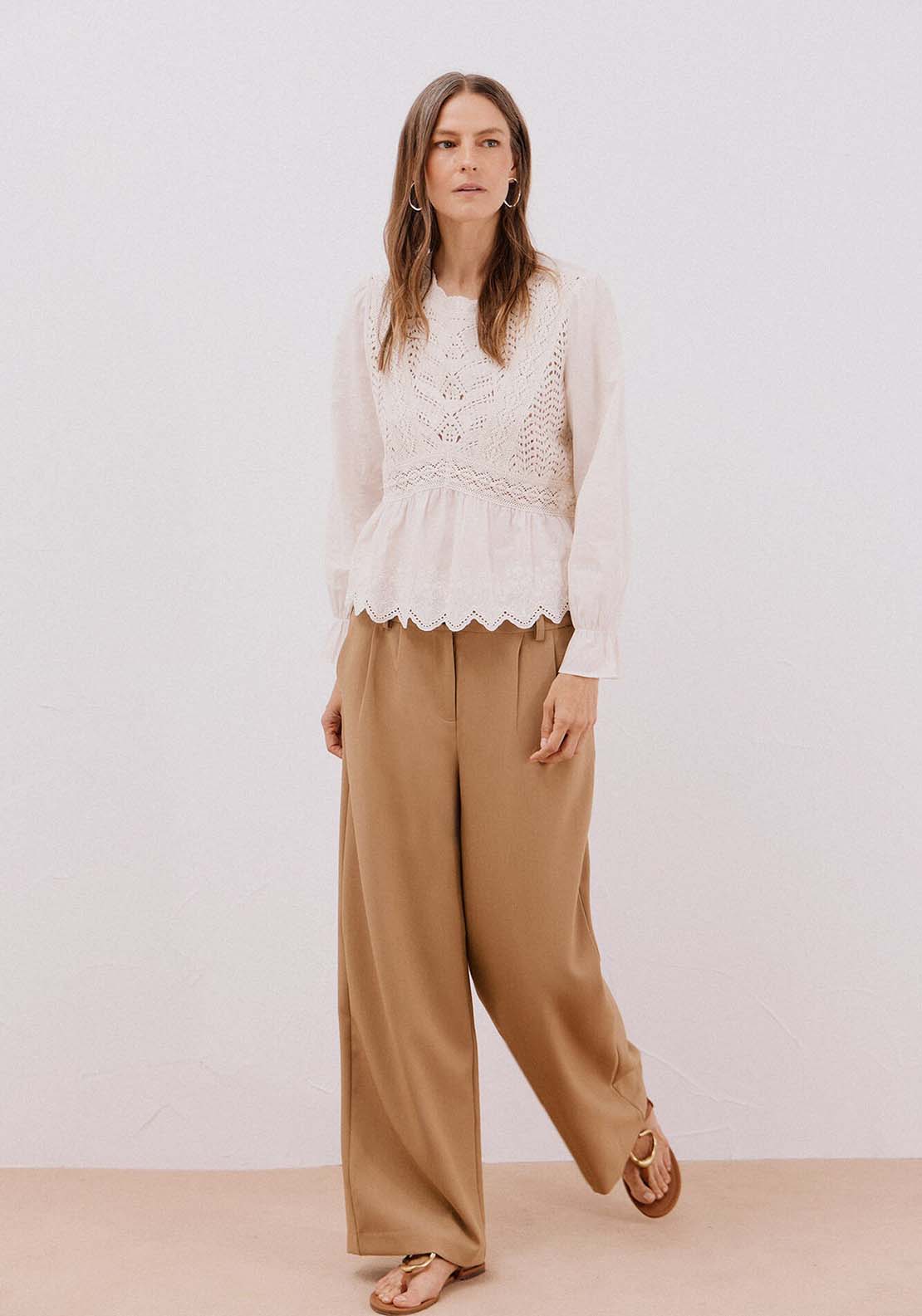 Crochet Combined Top - Cream