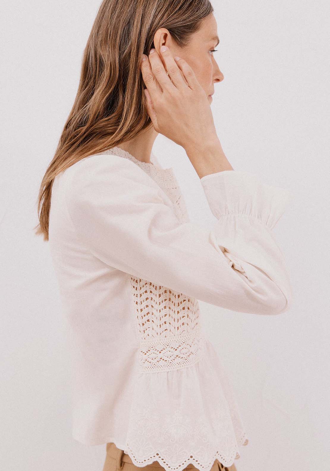 Crochet Combined Top - Cream
