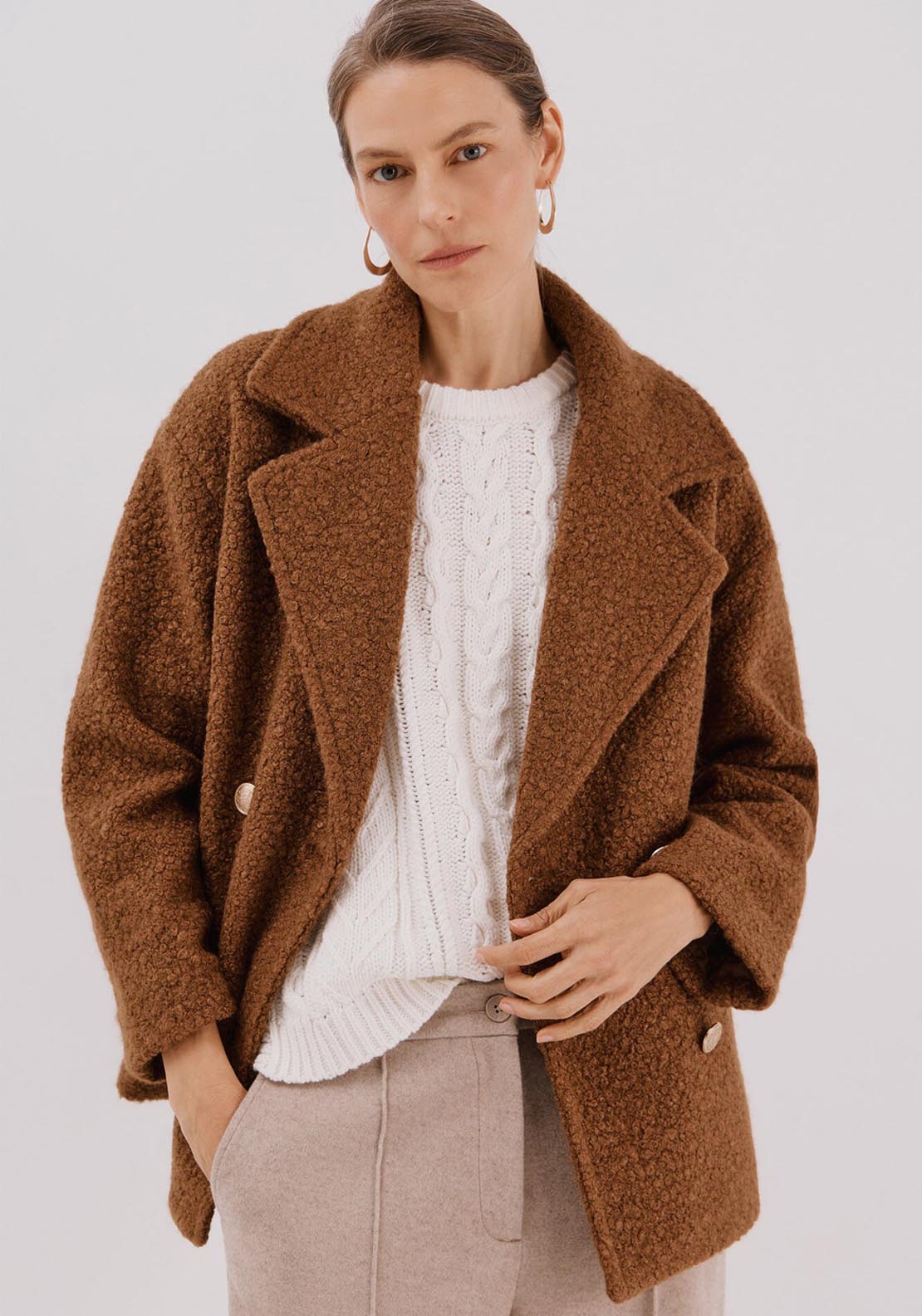 Short Soft Fabric Coat - Beige