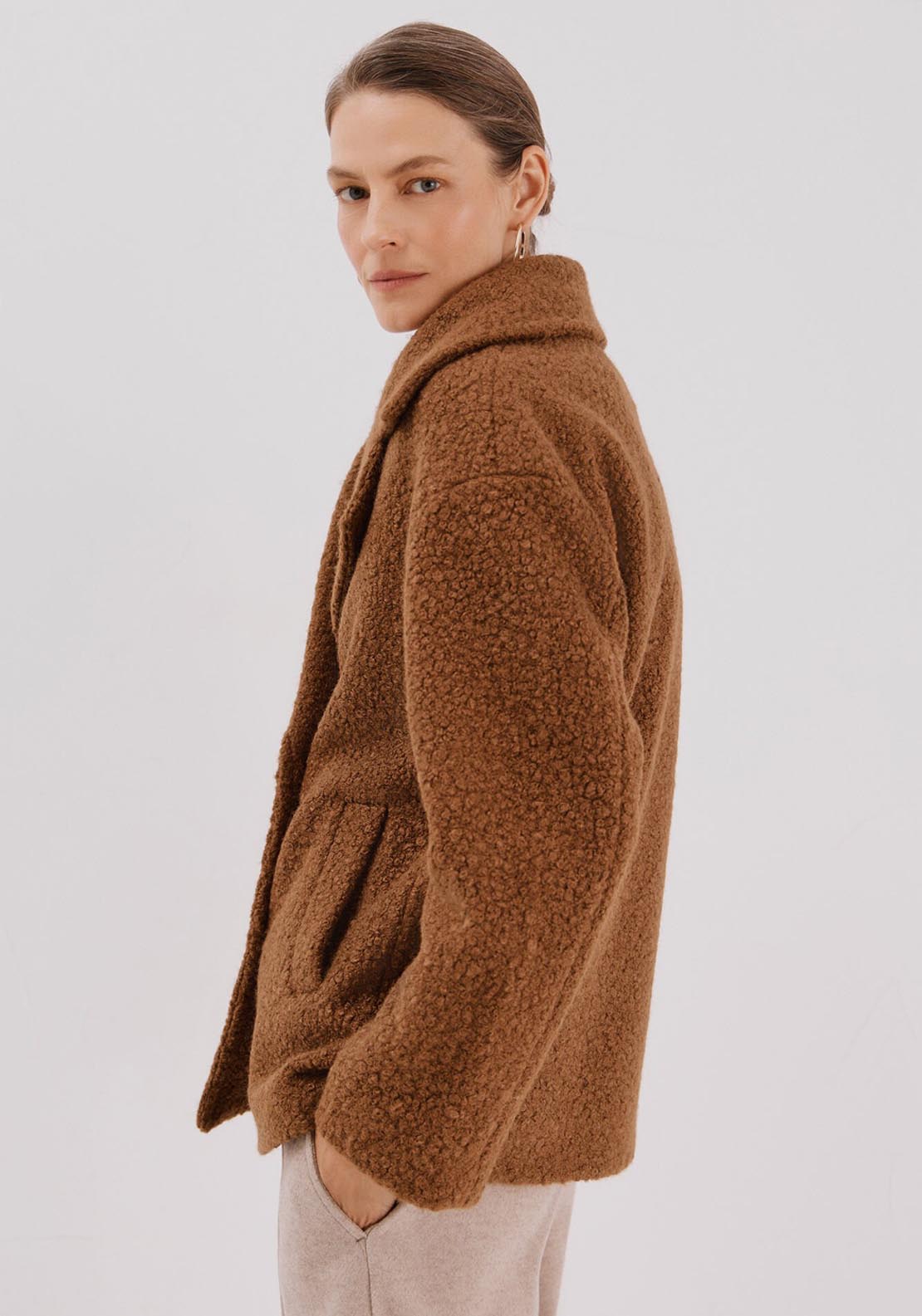 Short Soft Fabric Coat - Beige