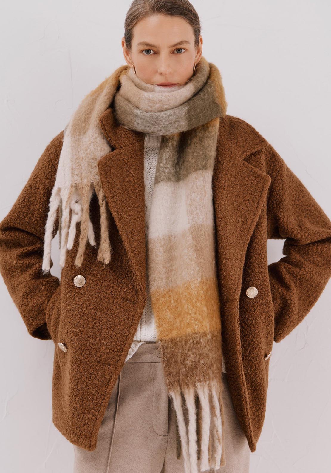 Short Soft Fabric Coat - Beige