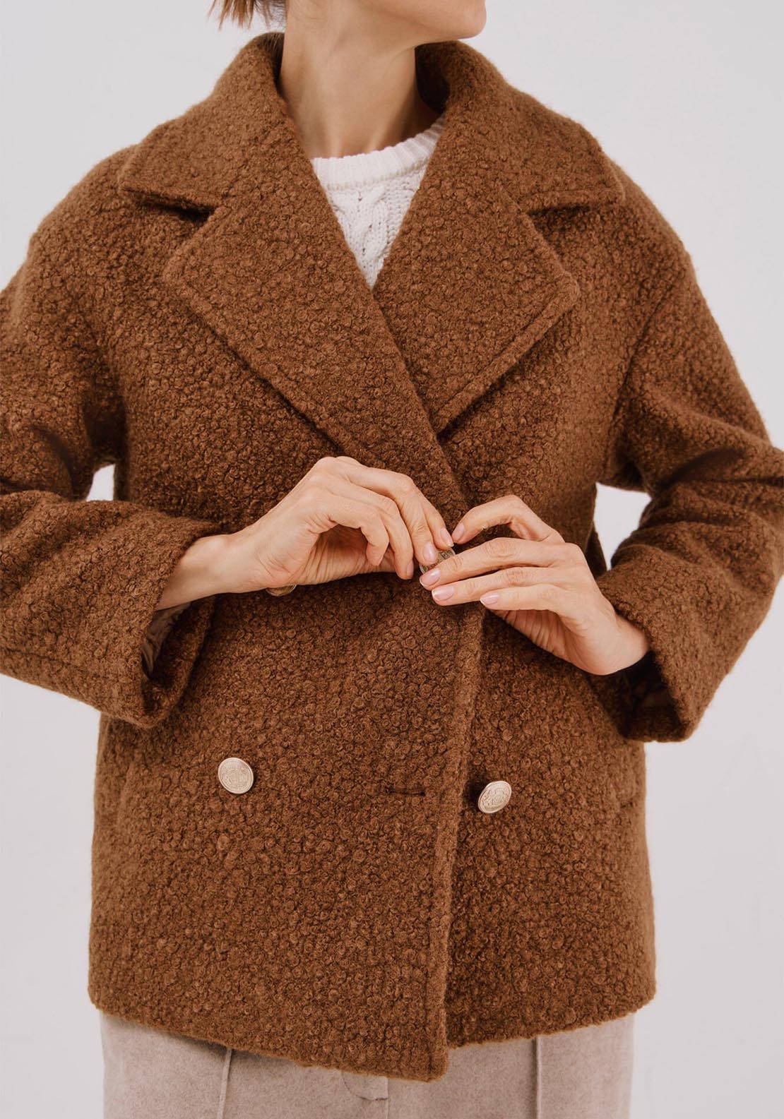 Short Soft Fabric Coat - Beige
