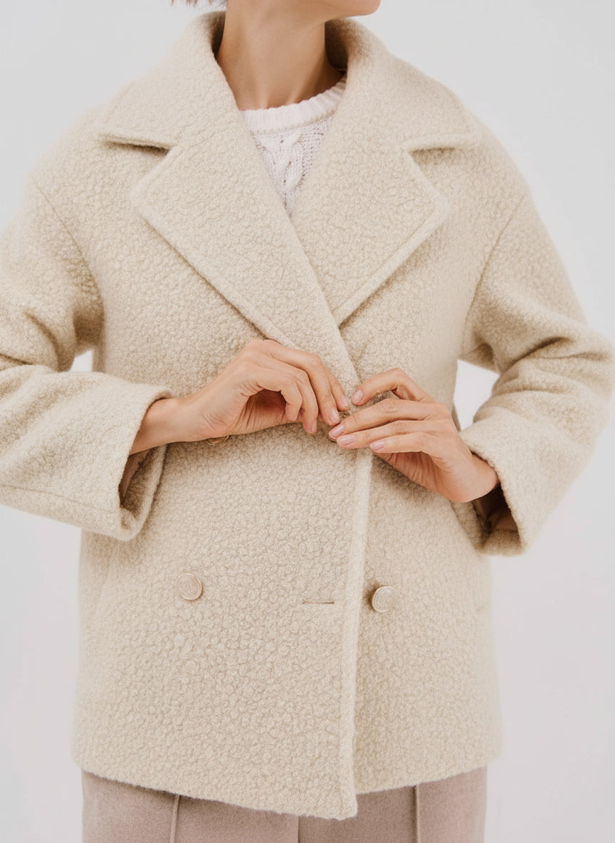 Cortefiel Short Soft Fabric Coat - Cream 4 Shaws Department Stores
