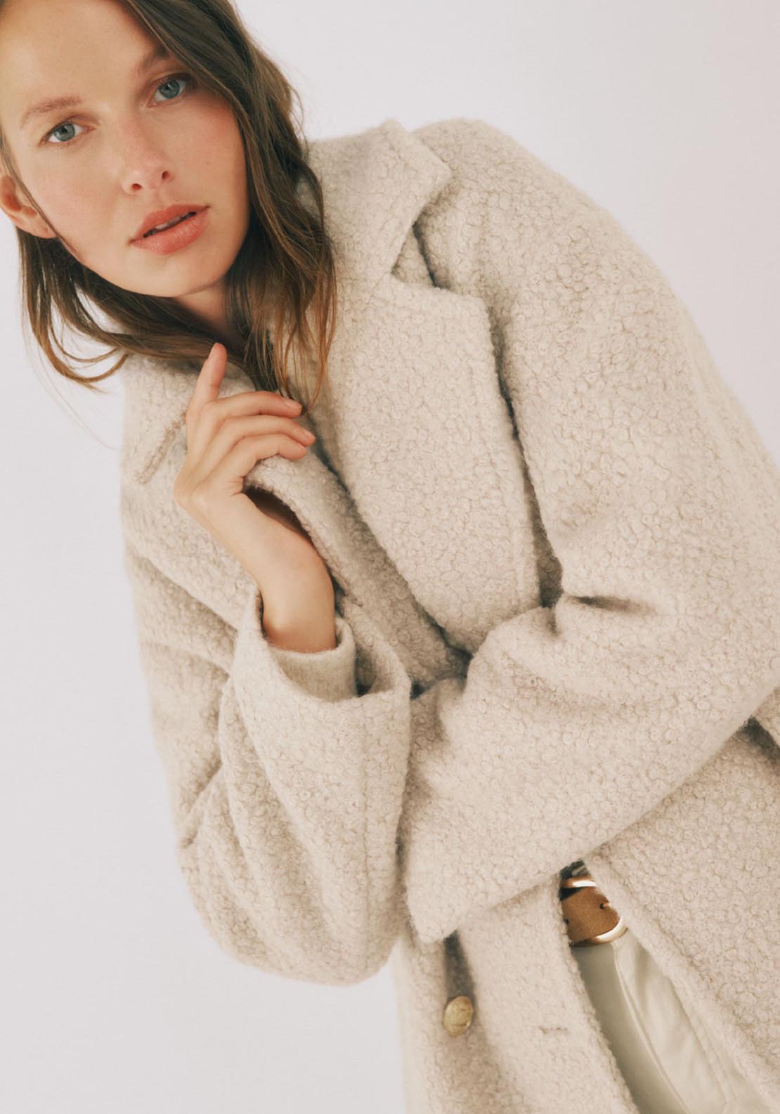 Short Soft Fabric Coat - Cream