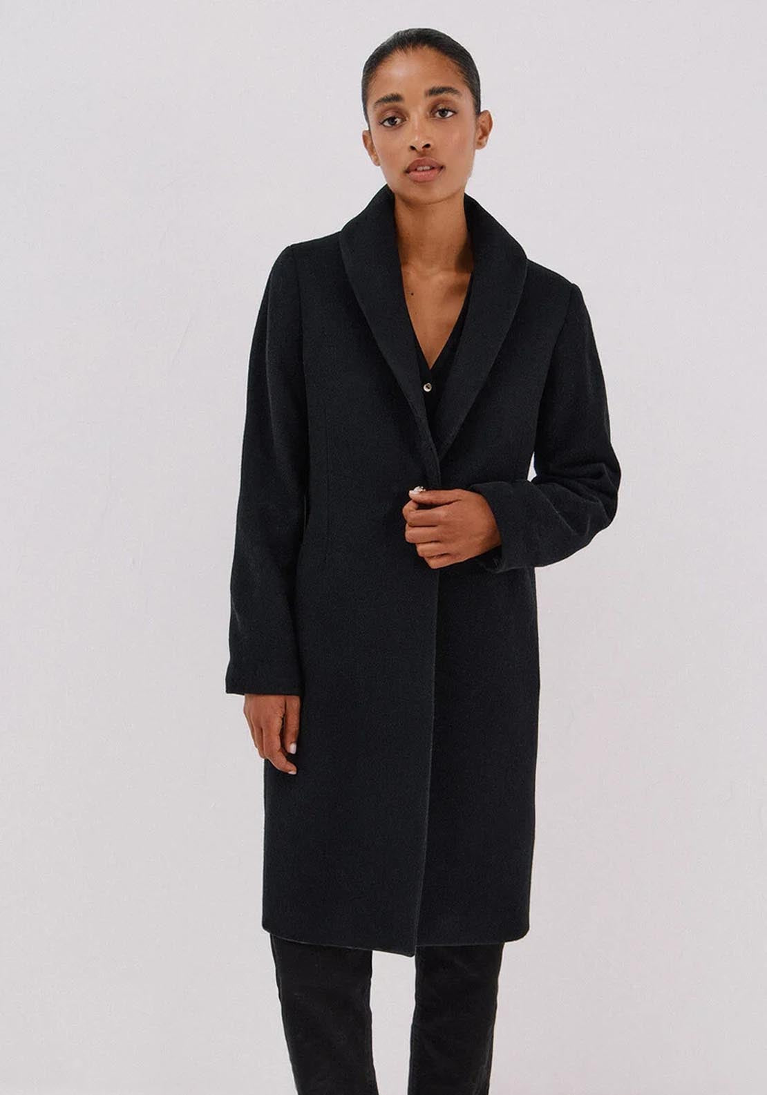 Coat With Fur Effect Detail - Black