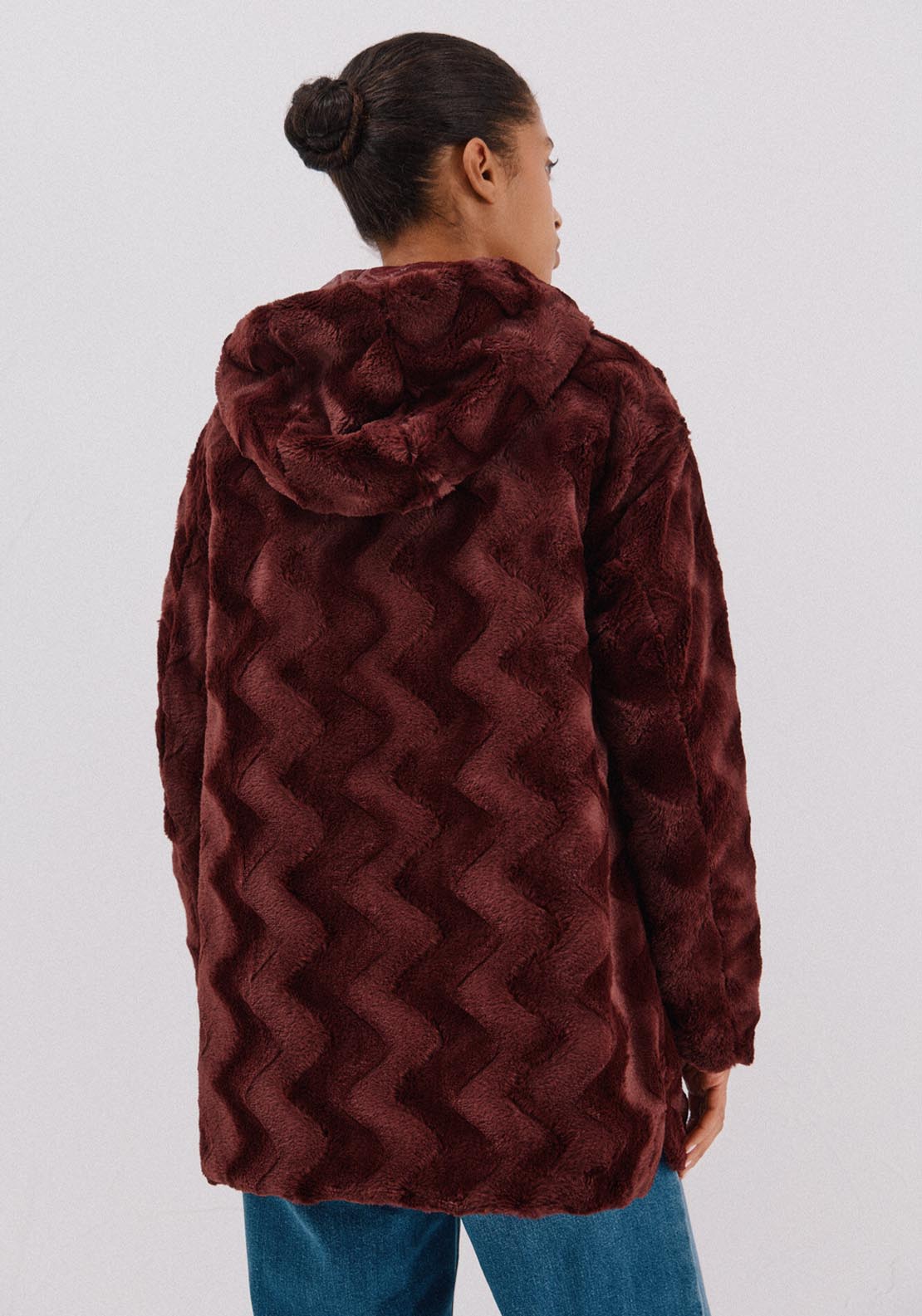Reversible Quilted Anorak With Fur Effect - Red