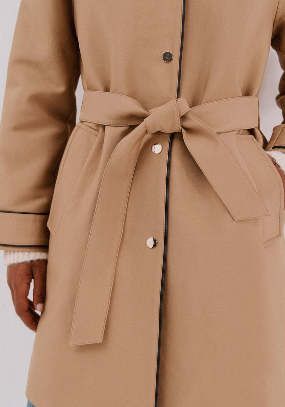 Satin Trench Coat With Detachable Hood - Beige