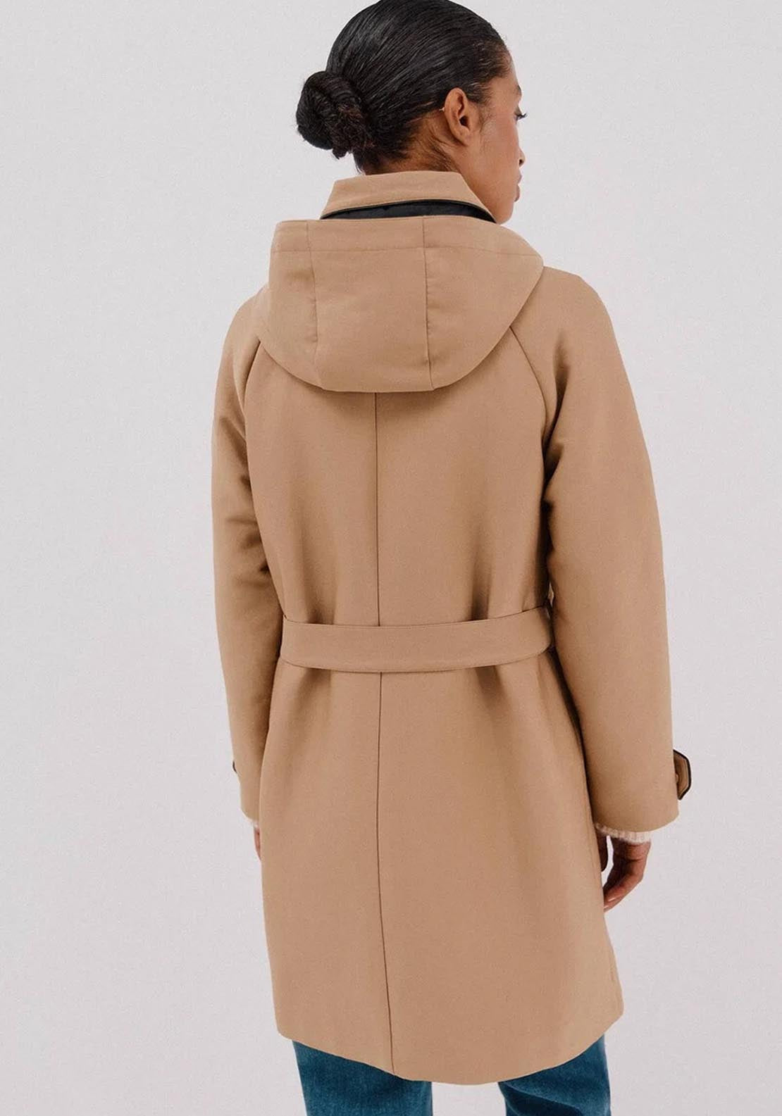 Satin Trench Coat With Detachable Hood - Beige