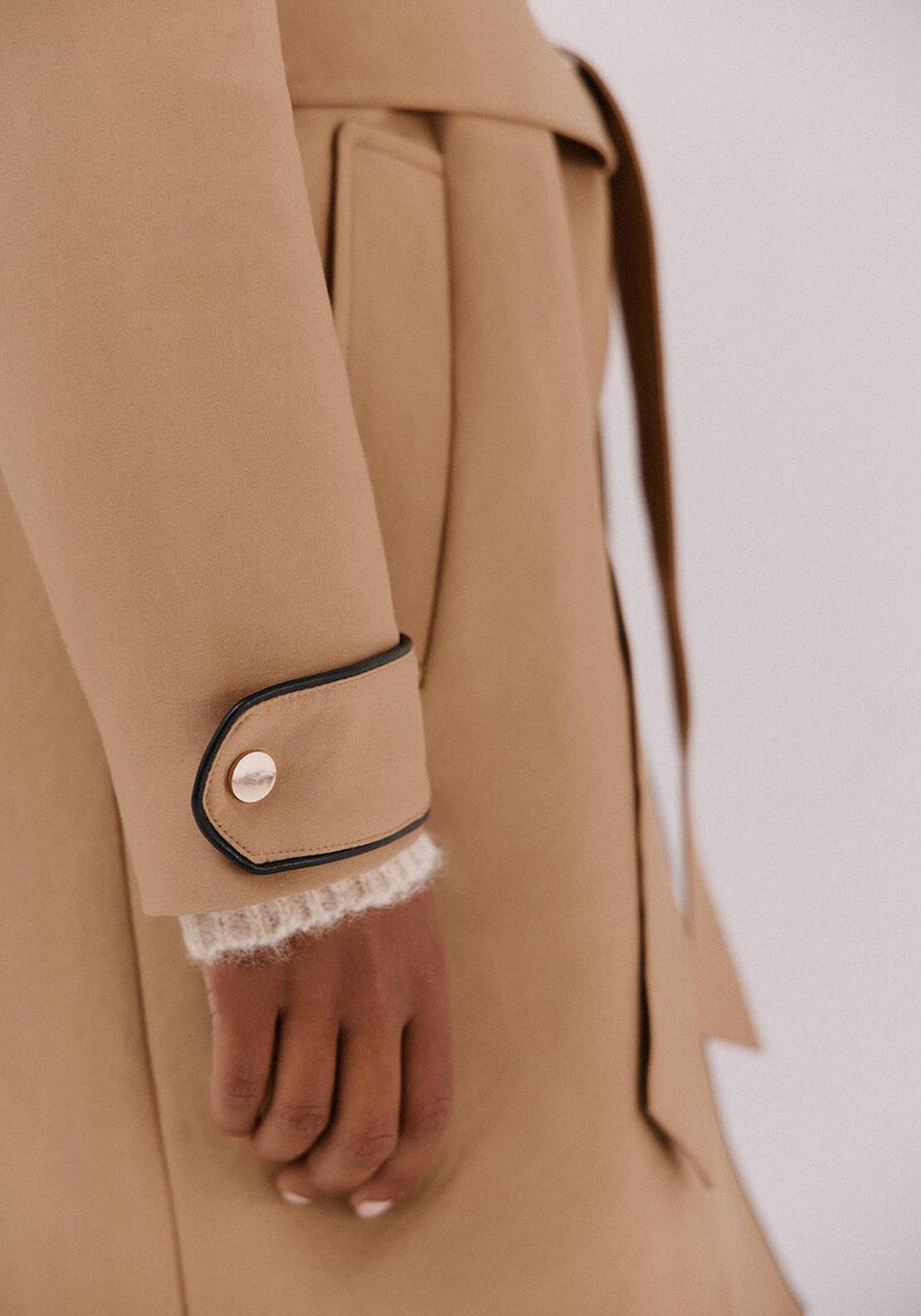 Satin Trench Coat With Detachable Hood - Beige