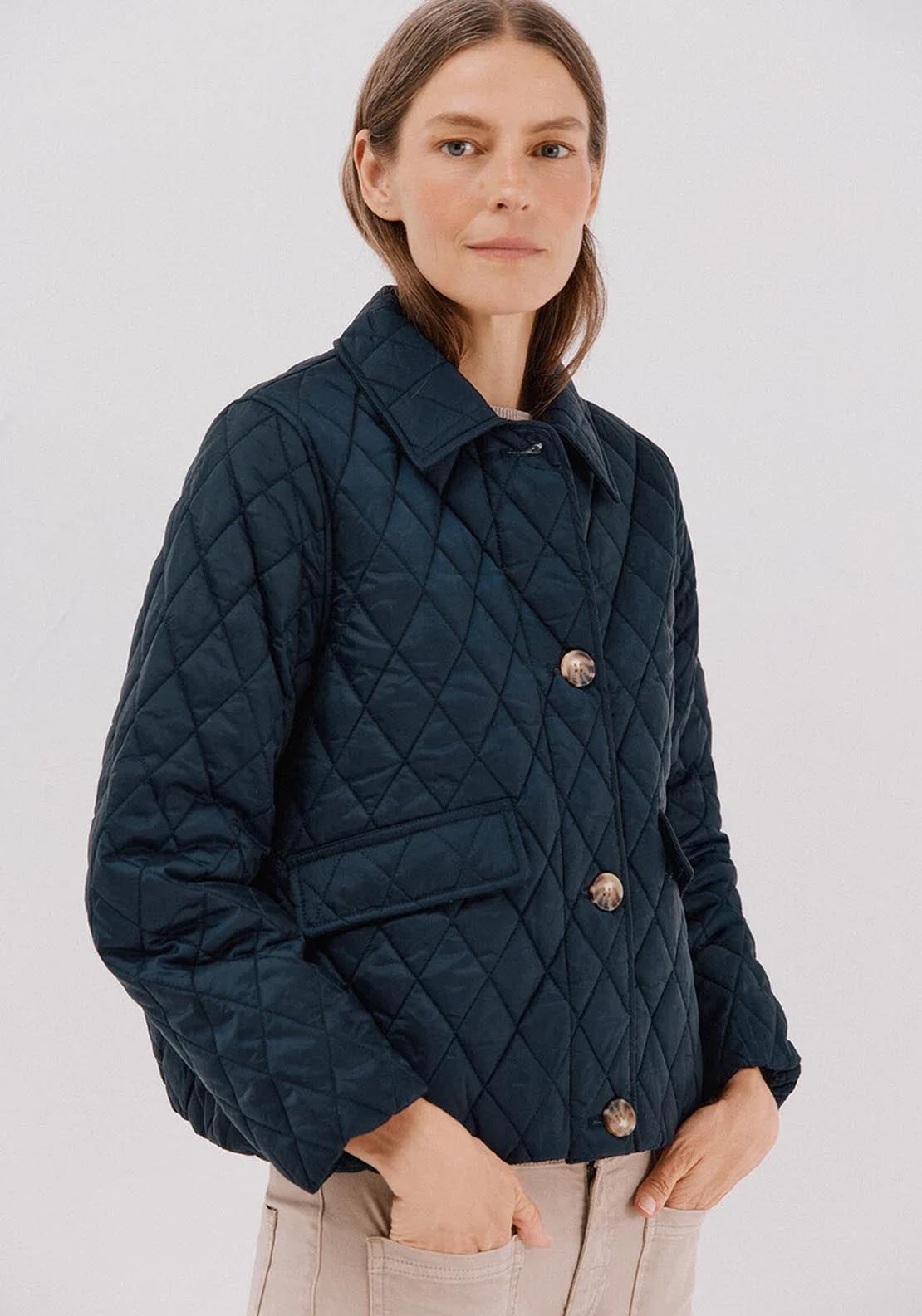 Quilted Anorak With Buttons - Blue