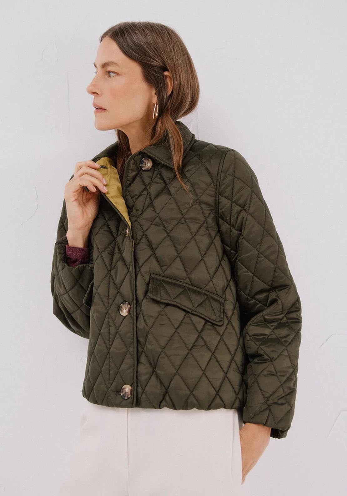 Quilted Anorak With Buttons - Beige