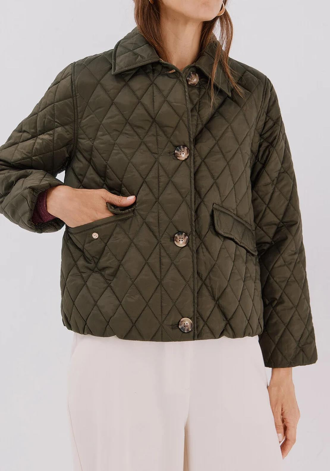 Quilted Anorak With Buttons - Beige