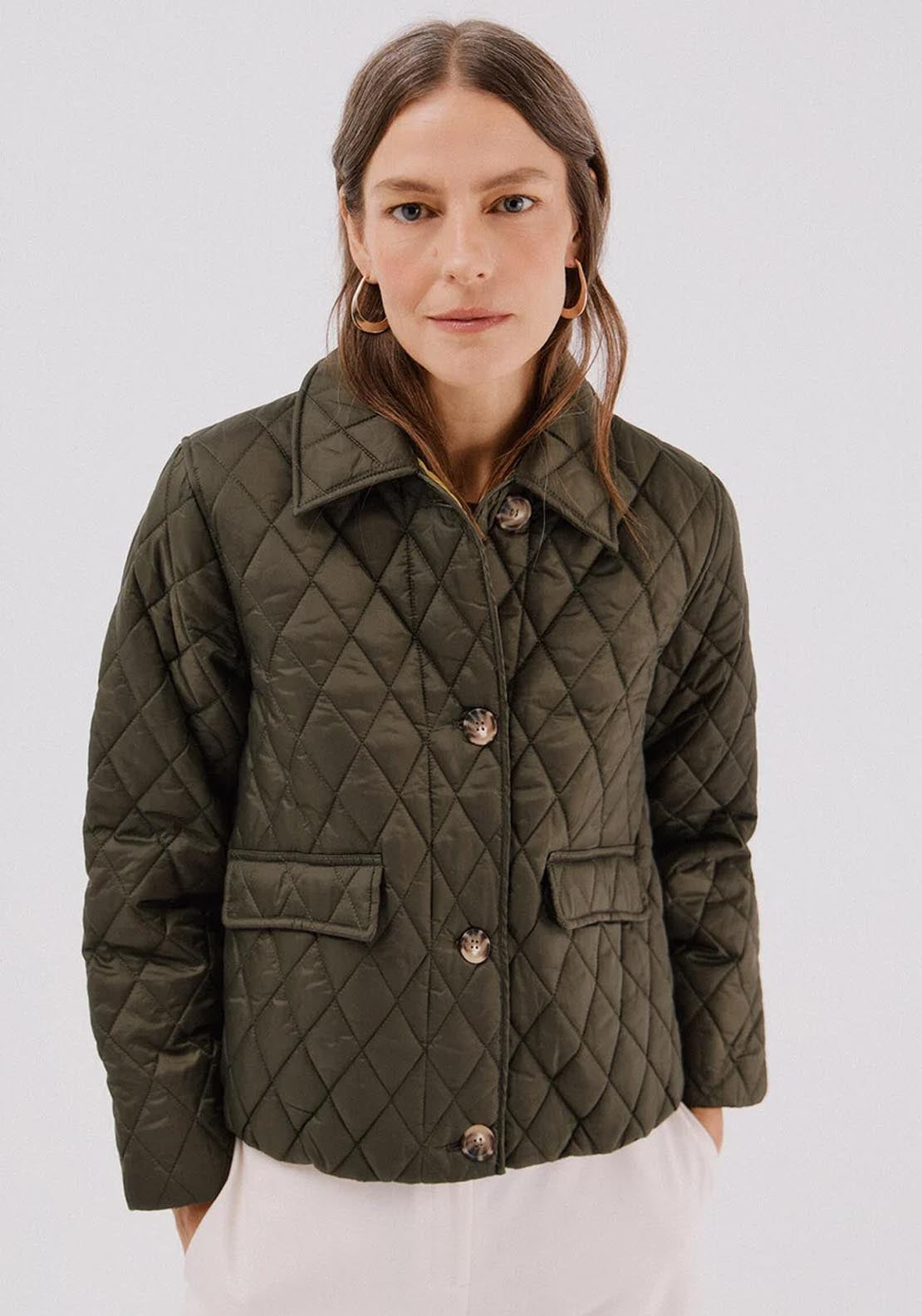 Quilted Anorak With Buttons - Beige
