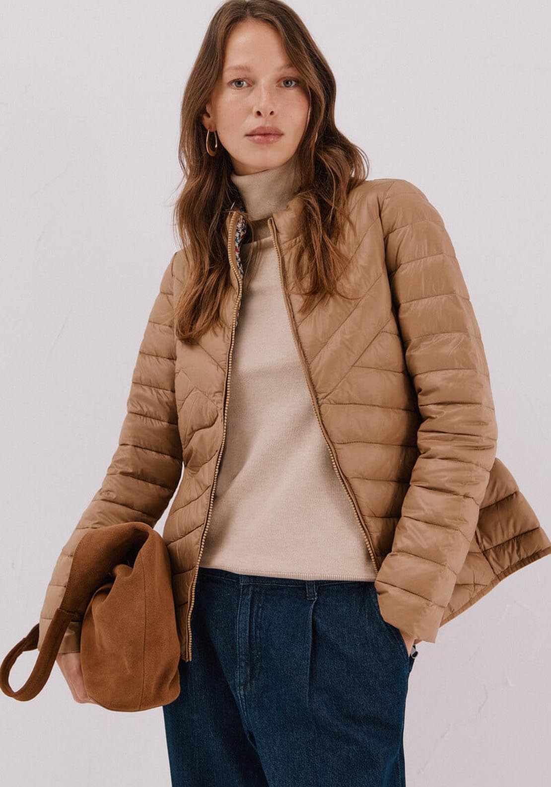 Cortefiel Reversible Feather Bomber Jacket - Beige 1 Shaws Department Stores
