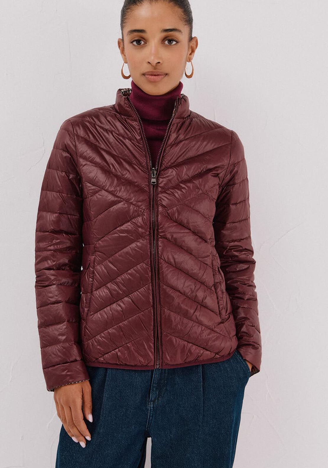 Cortefiel Reversible Feather Bomber Jacket - Red 1 Shaws Department Stores