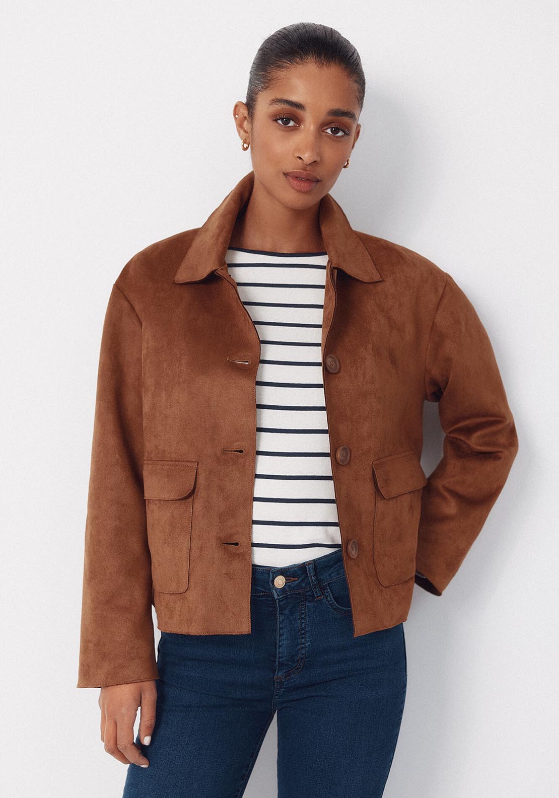 Suede Effect Fabric Jacket - Beige