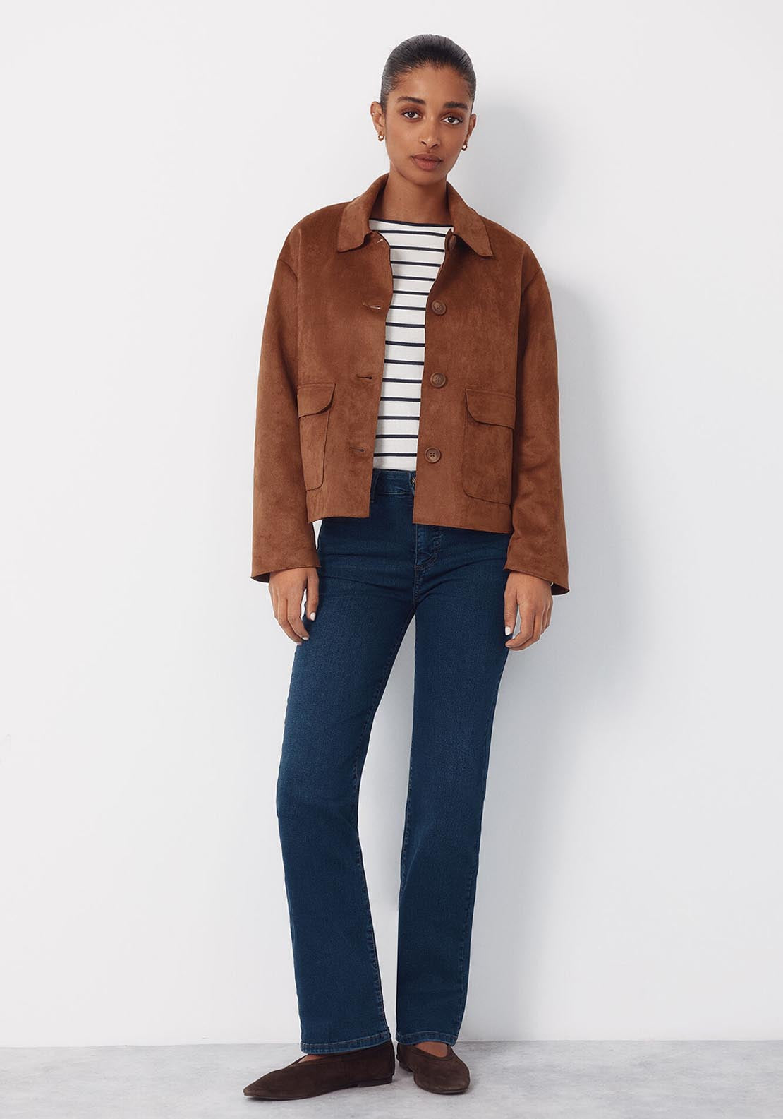 Suede Effect Fabric Jacket - Beige