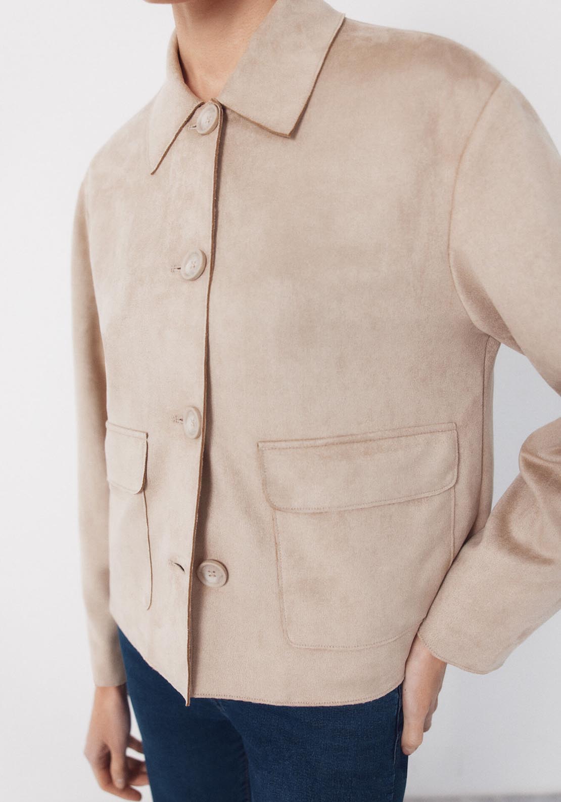 Suede Effect Fabric Jacket - Cream