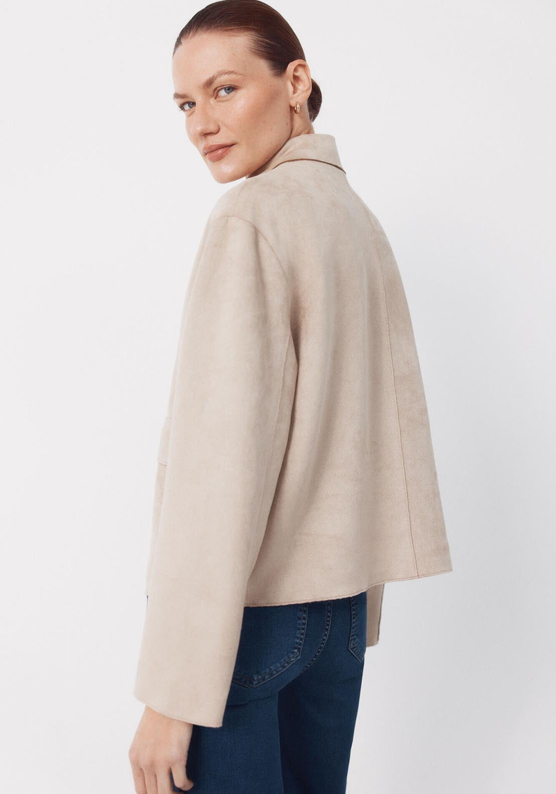 Suede Effect Fabric Jacket - Cream