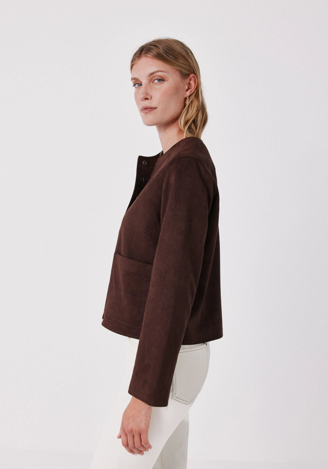 Faux Suede Jacket - Chocolate