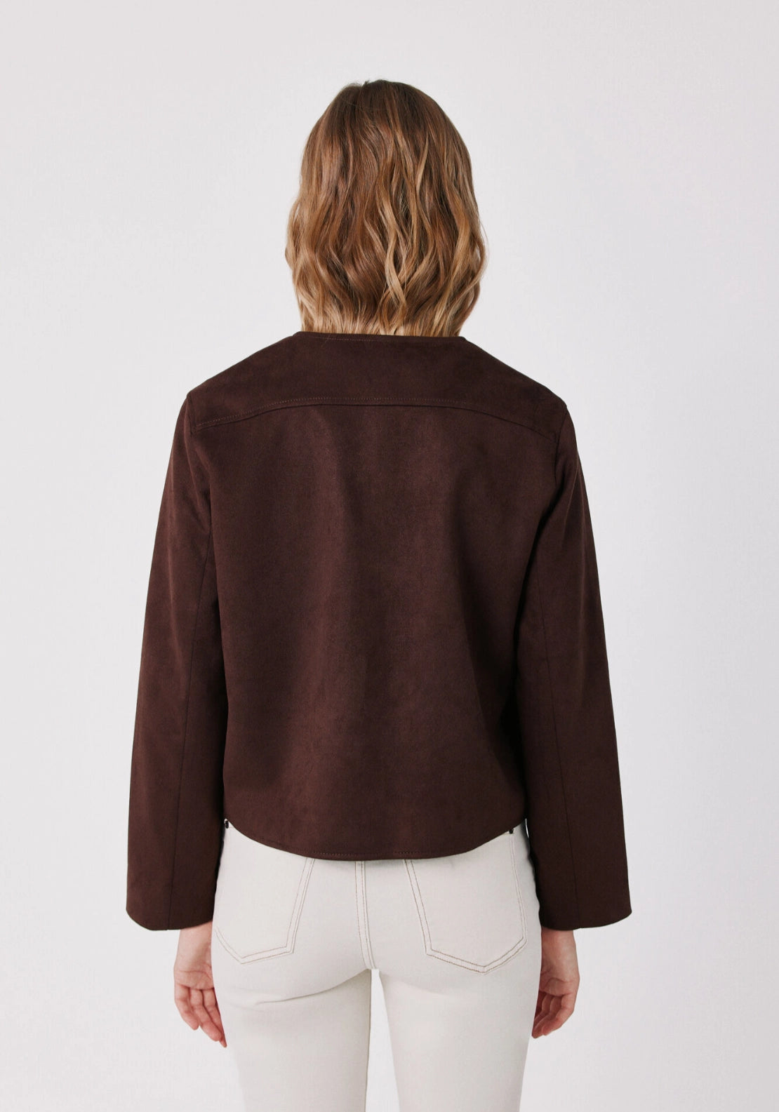 Faux Suede Jacket - Chocolate
