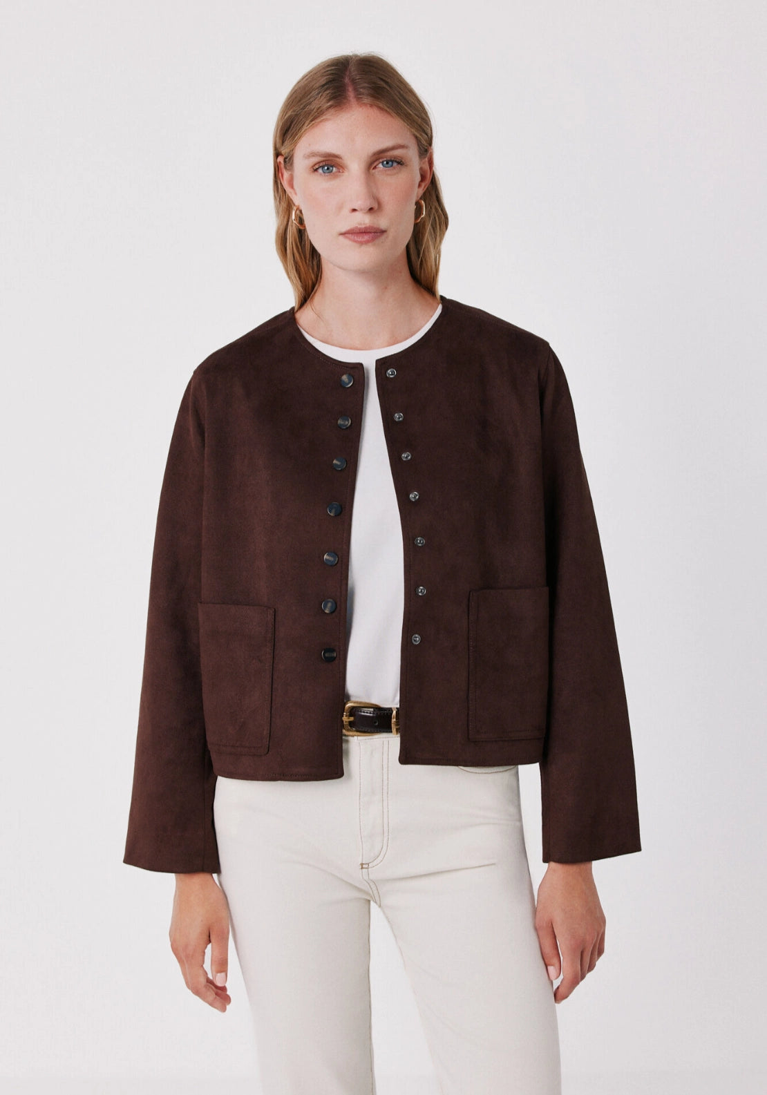 Faux Suede Jacket - Chocolate