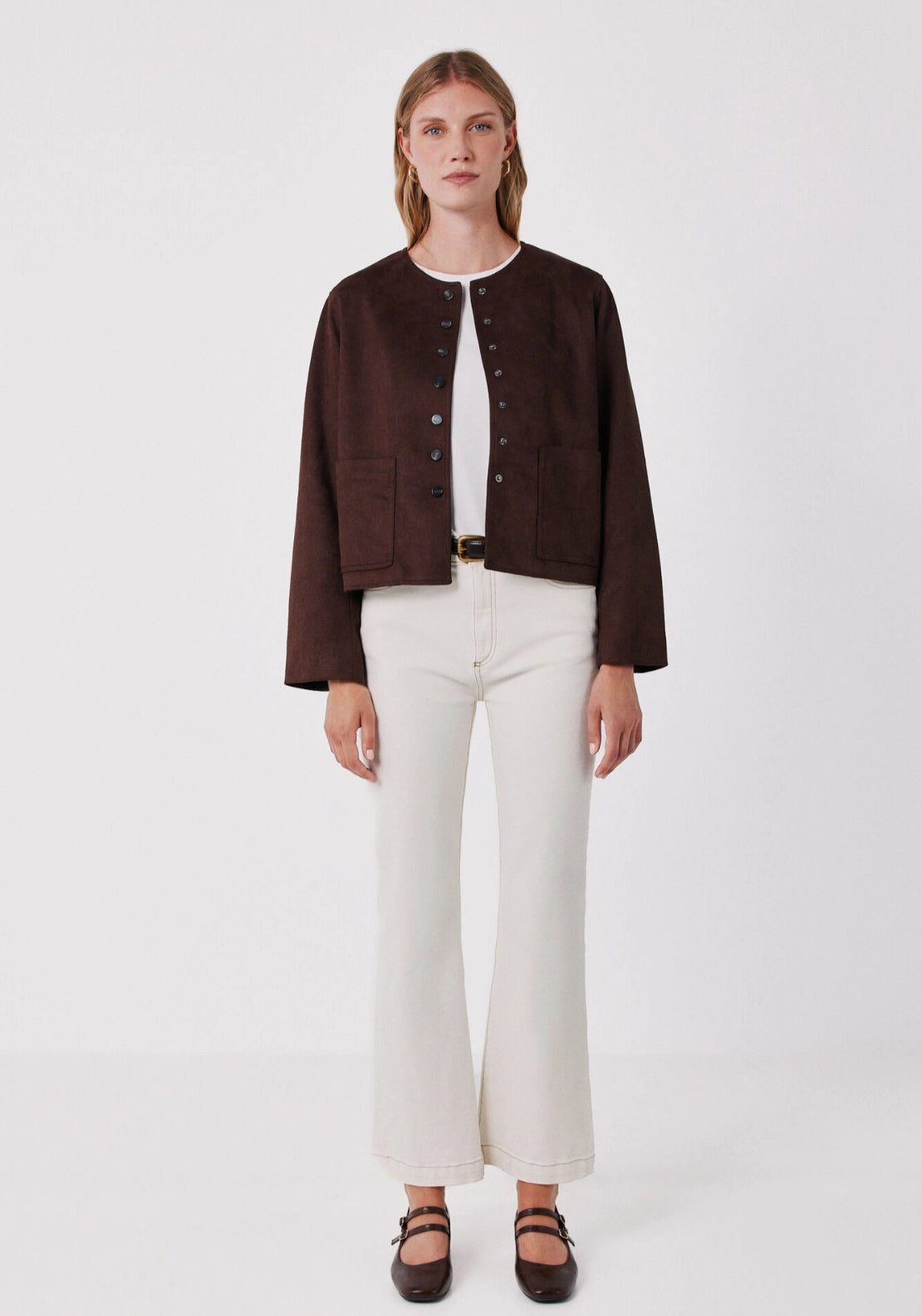 Faux Suede Jacket - Chocolate