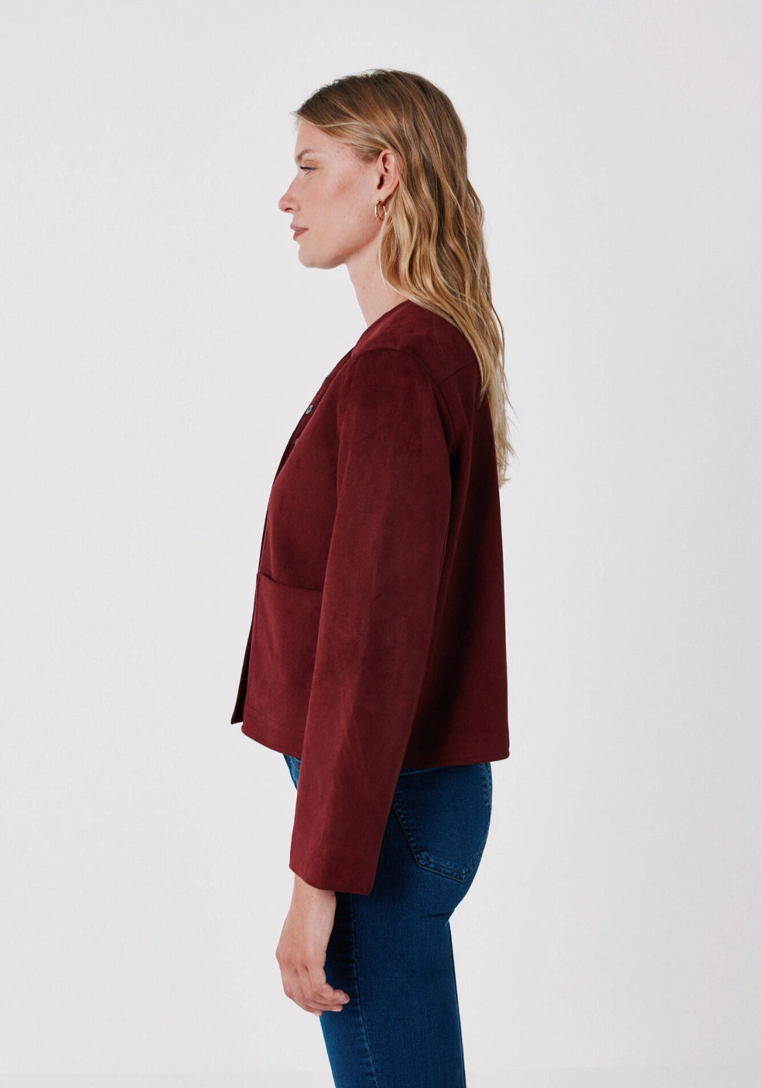 Faux Suede Jacket - Burgundy