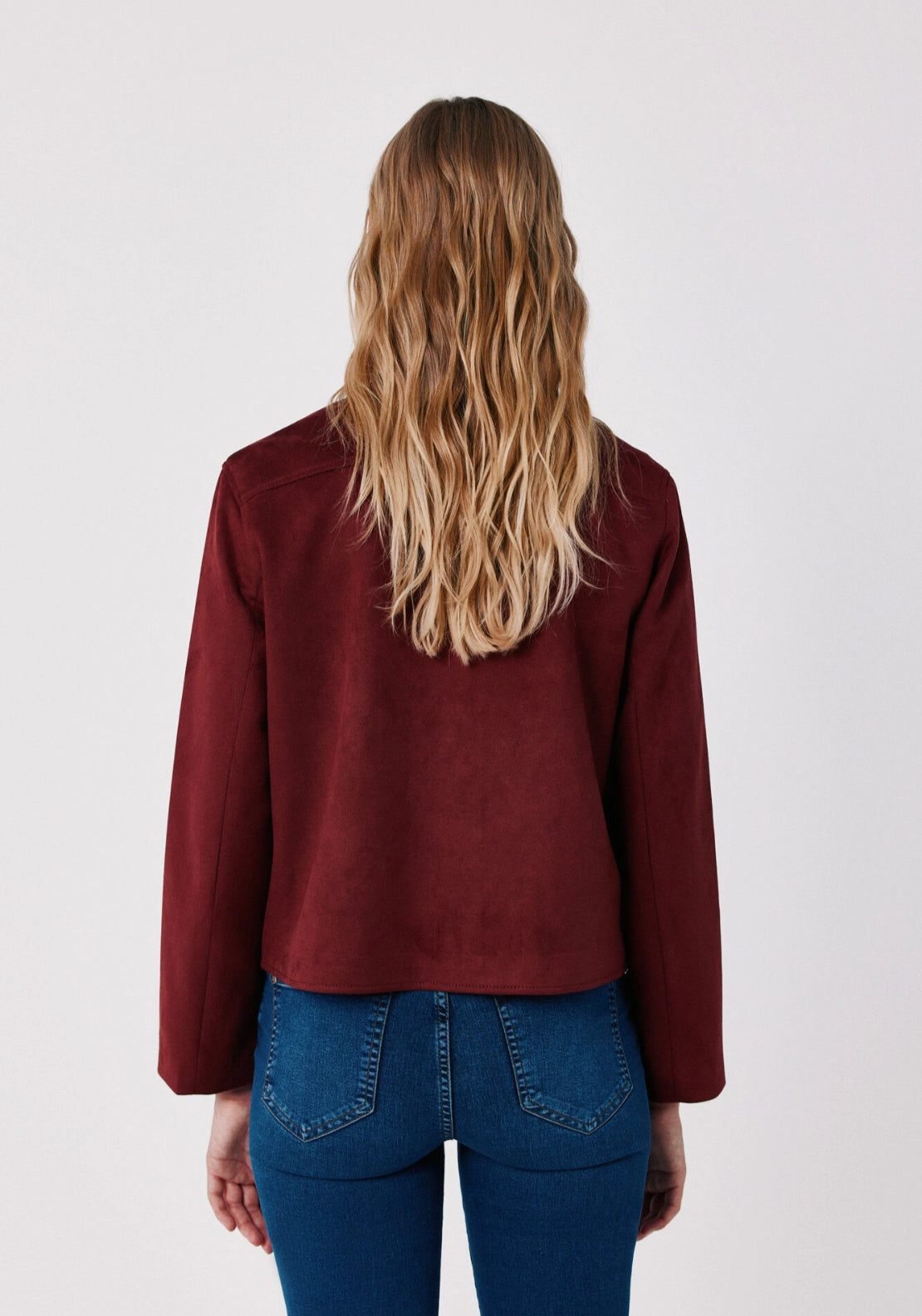 Faux Suede Jacket - Burgundy