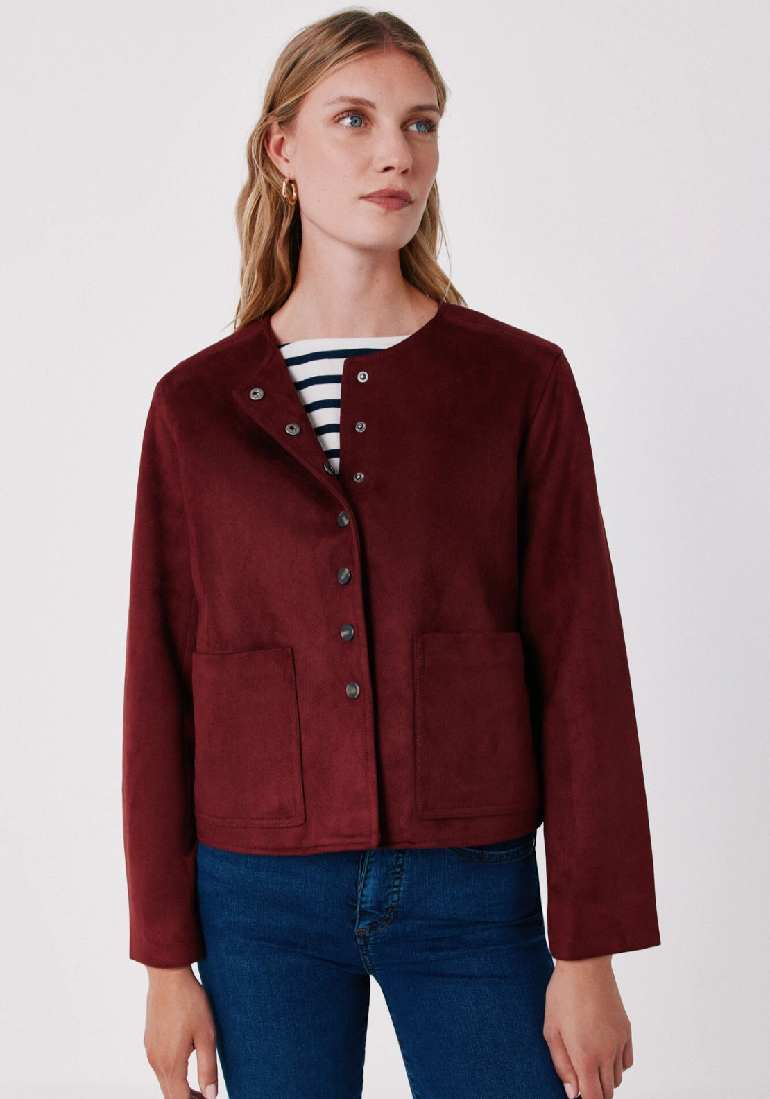 Faux Suede Jacket - Burgundy