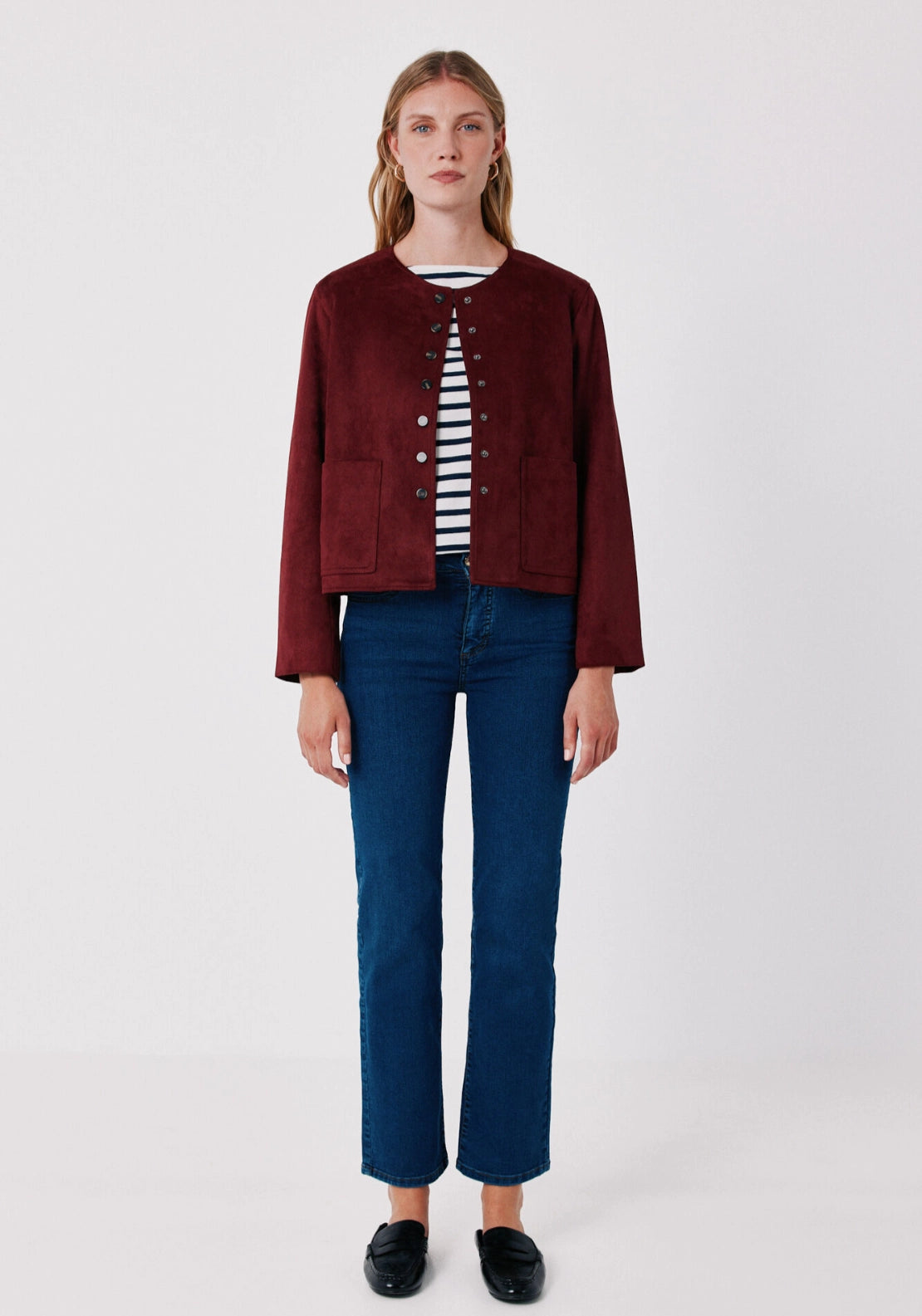 Faux Suede Jacket - Burgundy