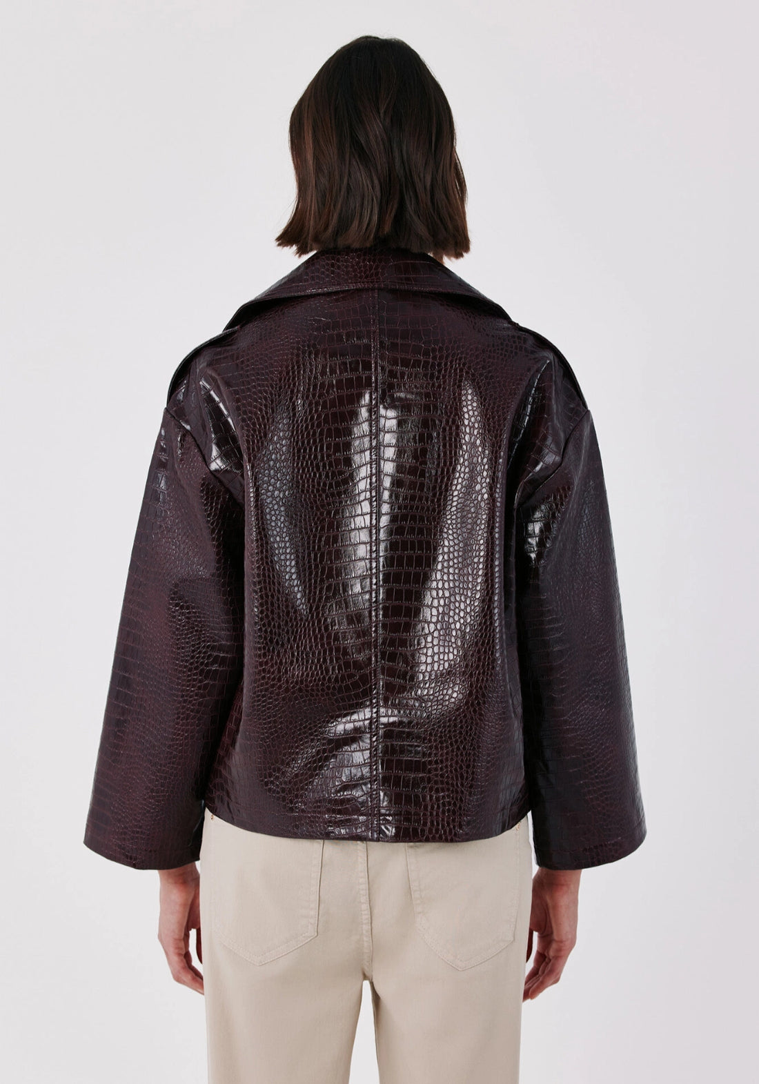 Shiny Fabric Short Trench - Wine