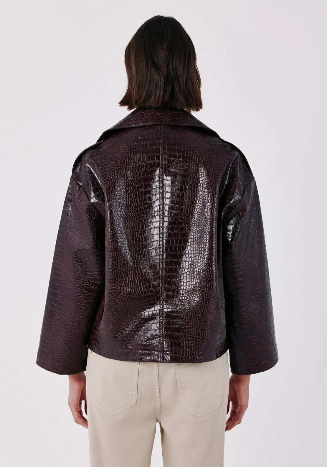 Shiny Fabric Short Trench - Wine