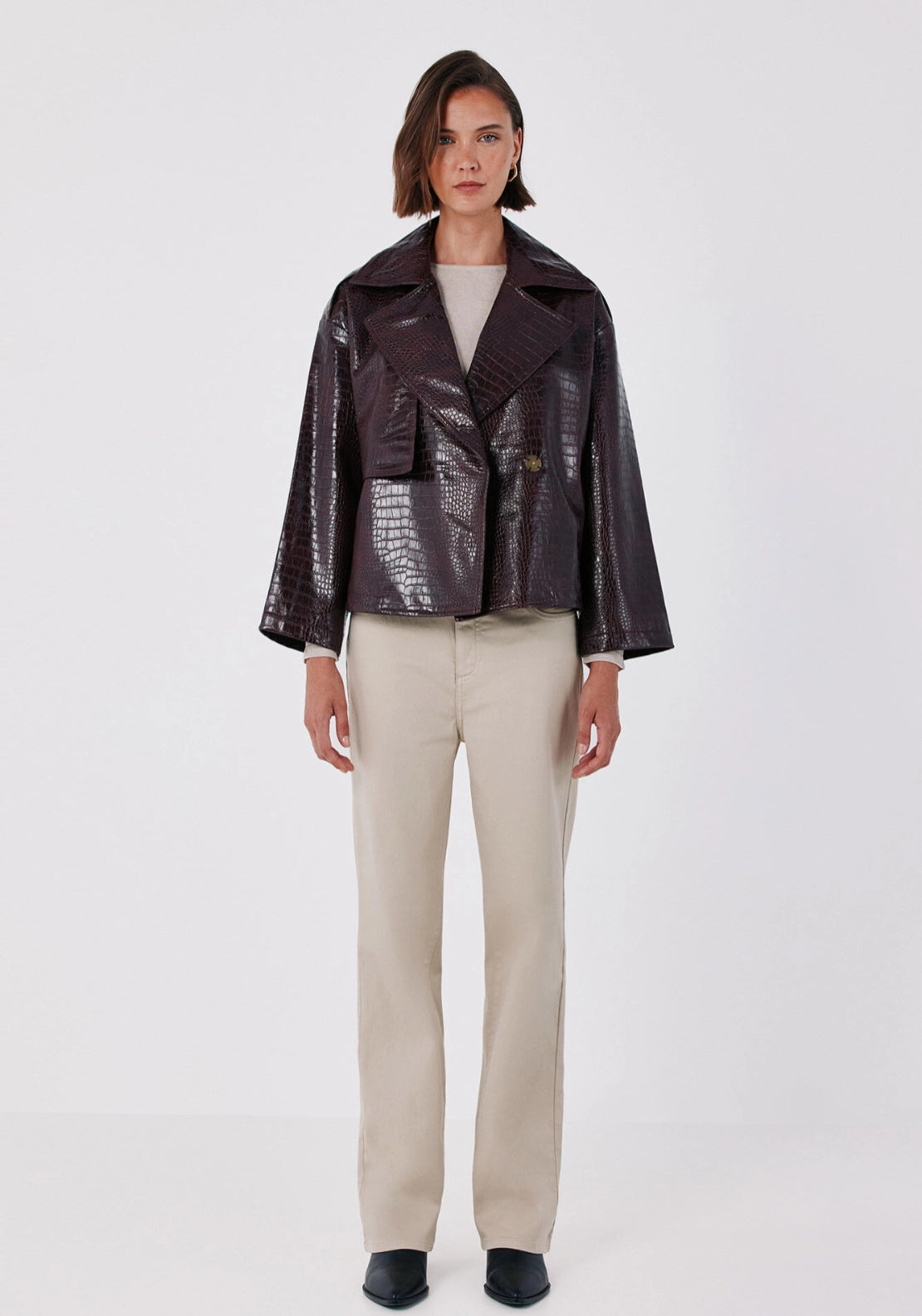 Shiny Fabric Short Trench - Wine
