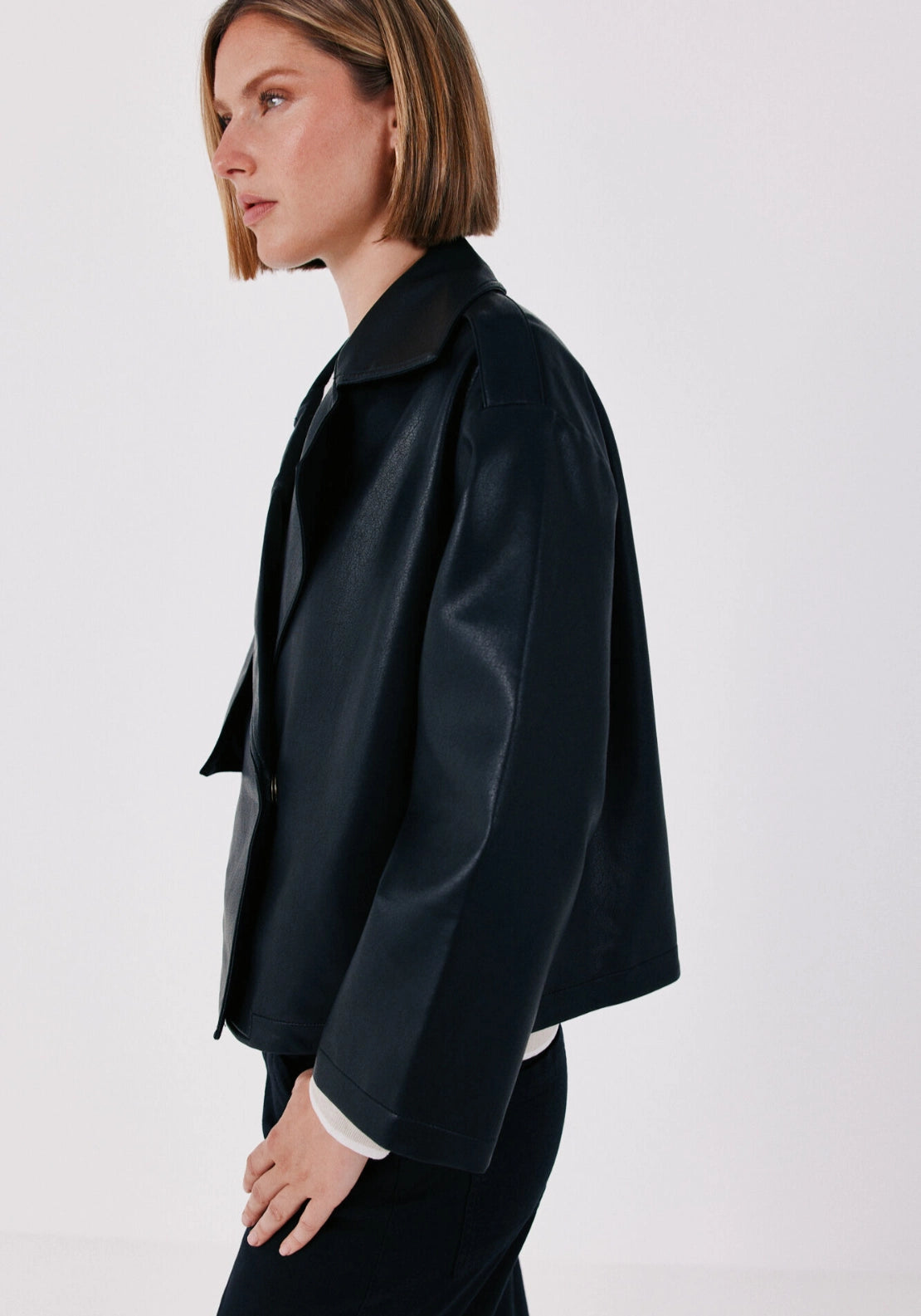 Faux Leather Short Trench - Black
